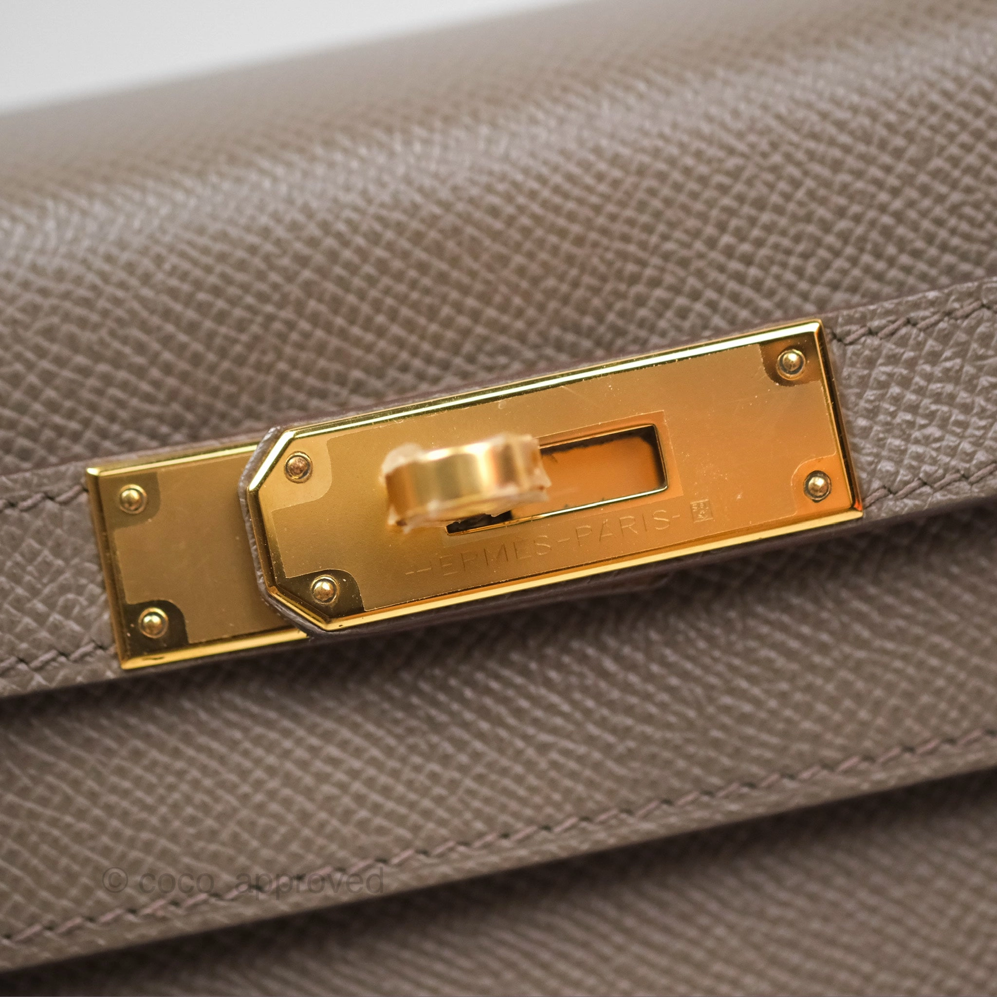 Herms Kelly Sellier 28 Gris Etain 8F Epsom Gold Hardware