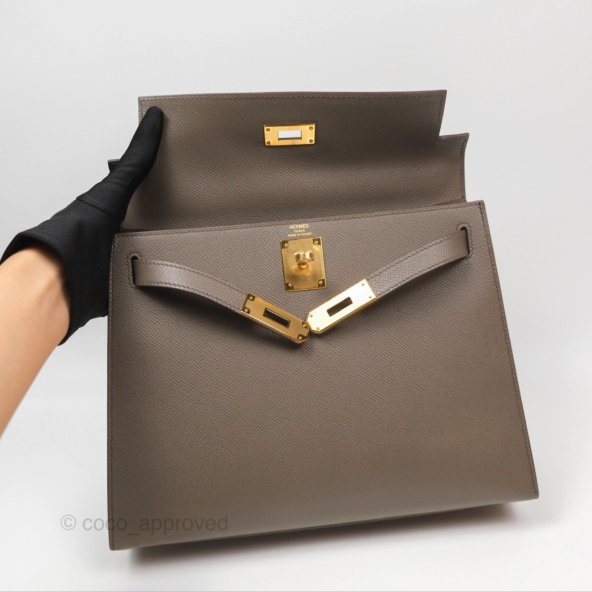 Herms Kelly Sellier 28 Gris Etain 8F Epsom Gold Hardware