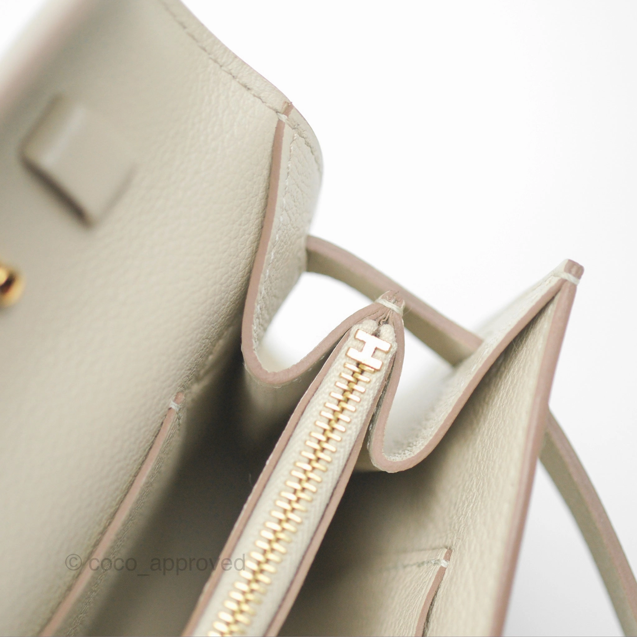 Herms Kelly To Go Wallet Beton Evercolor Gold Hardware