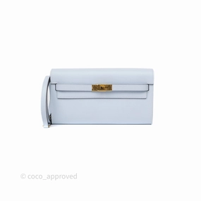 Herms Kelly To Go Wallet Bleu Brume T0 Epsom Gold Hardware