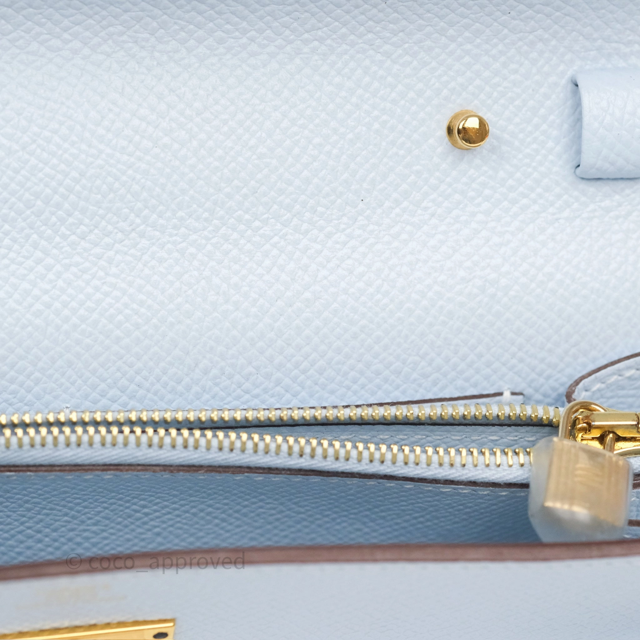 Herms Kelly To Go Wallet Bleu Brume T0 Epsom Gold Hardware