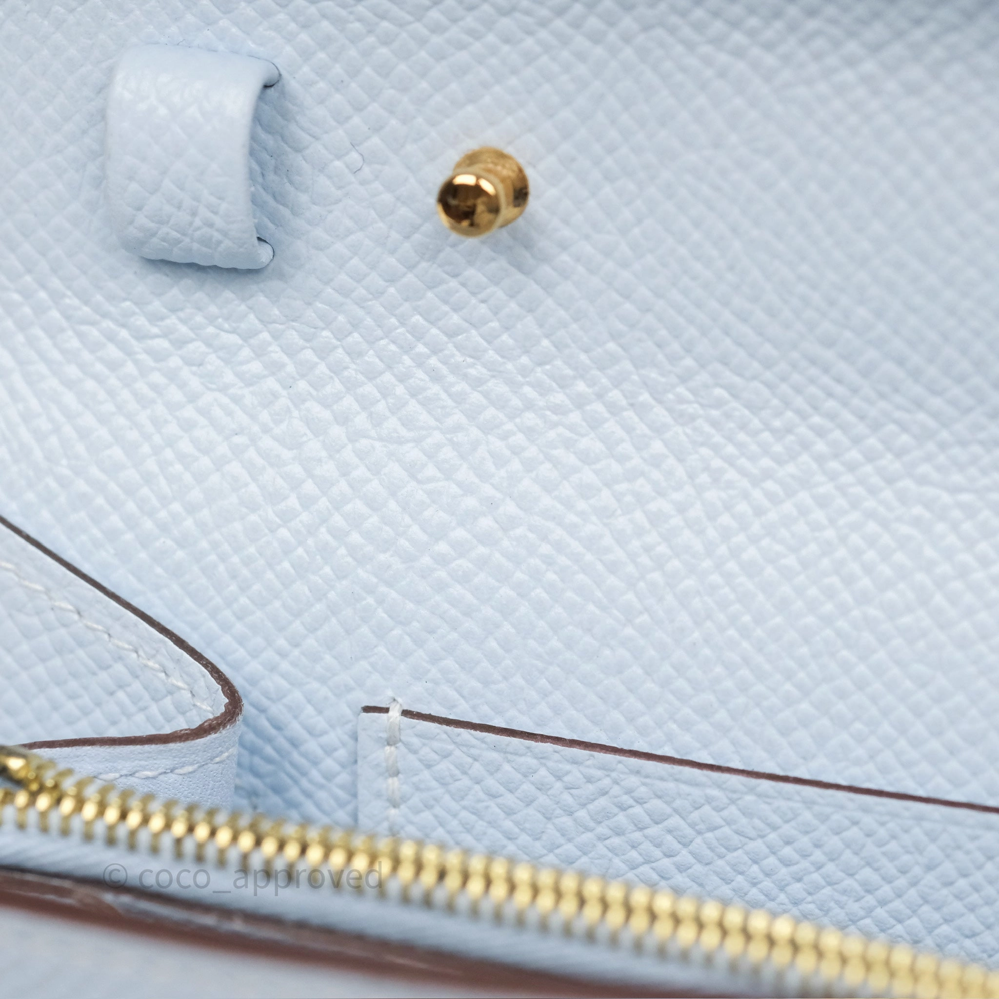 Herms Kelly To Go Wallet Bleu Brume T0 Epsom Gold Hardware