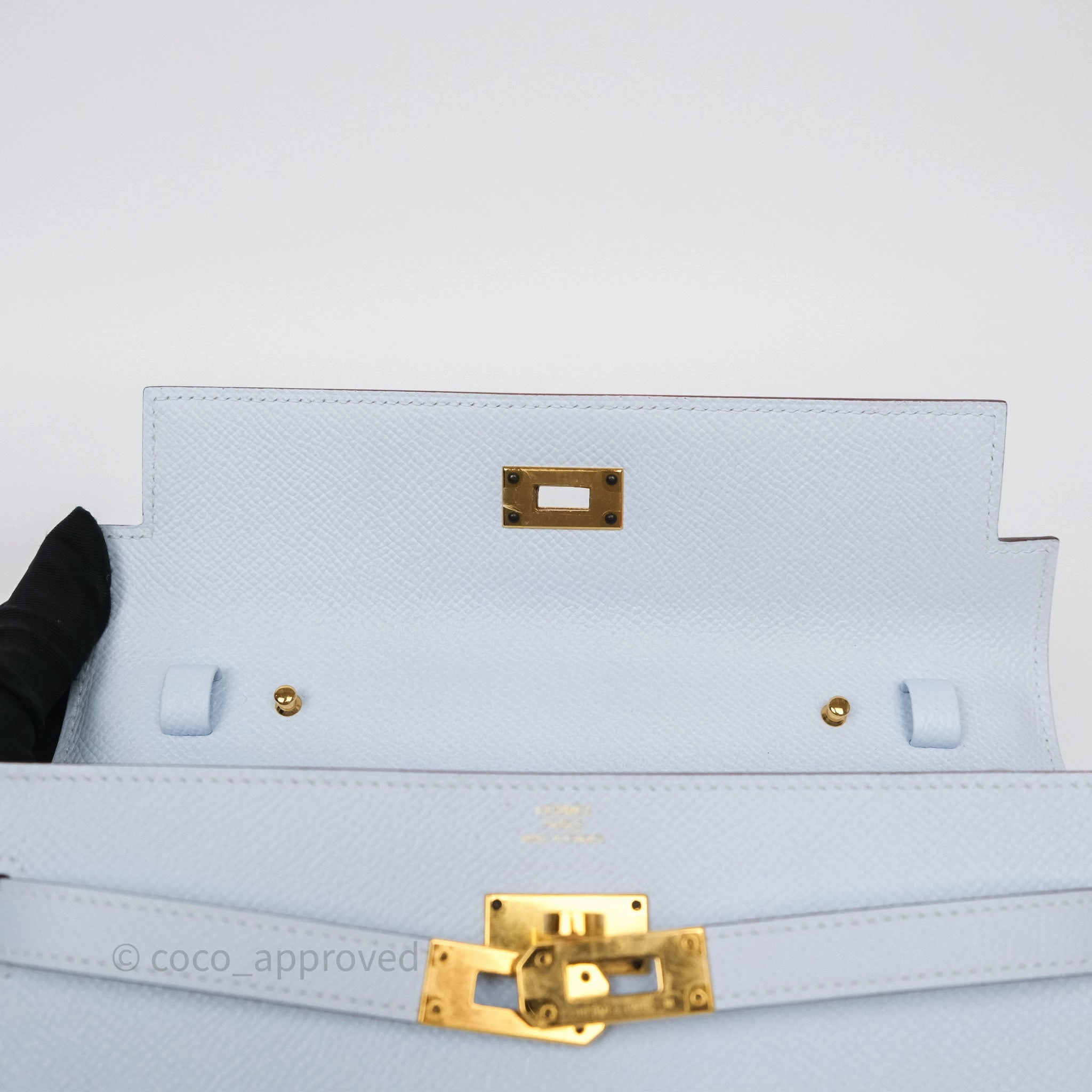 Herms Kelly To Go Wallet Bleu Brume T0 Epsom Gold Hardware