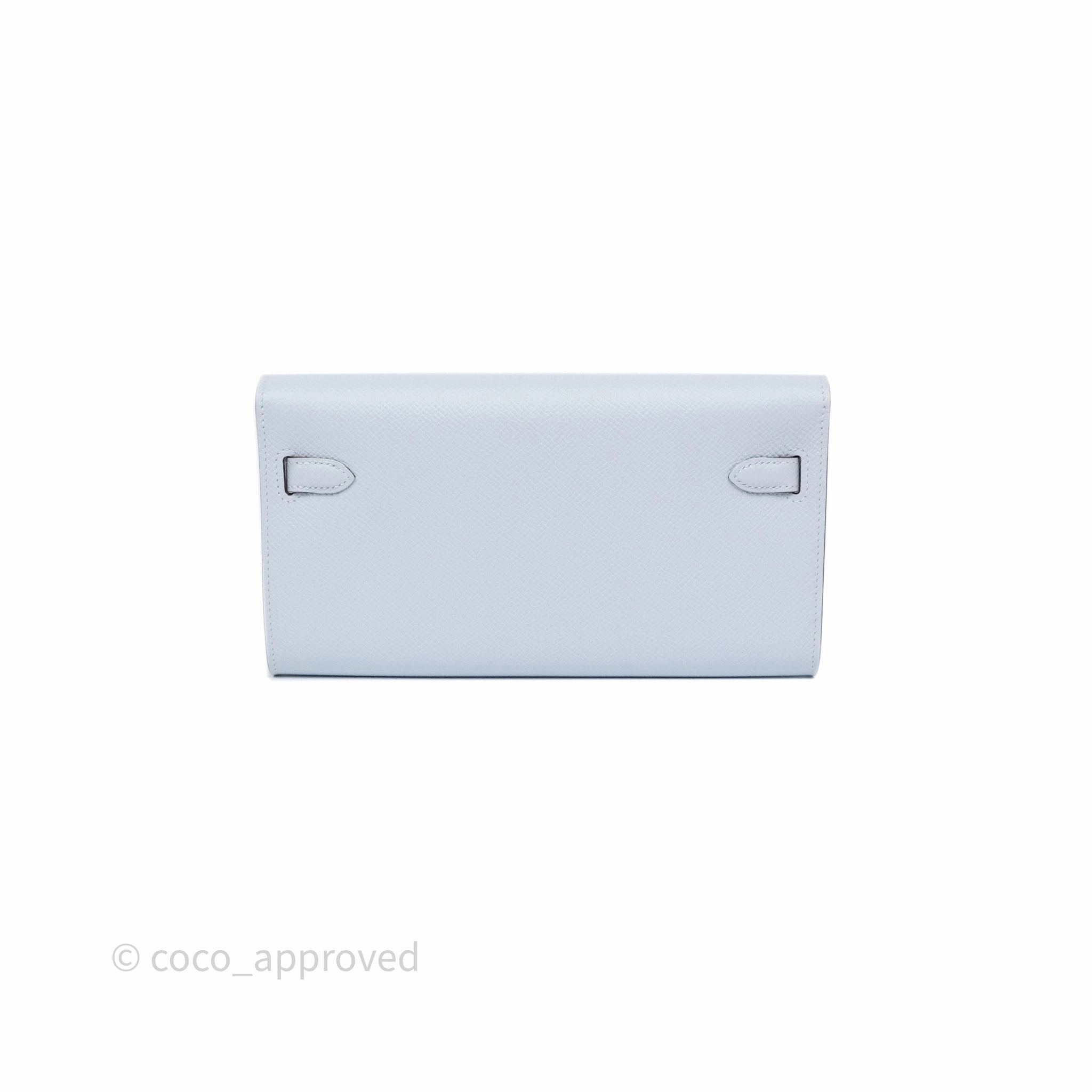 Herms Kelly To Go Wallet Bleu Brume T0 Epsom Gold Hardware