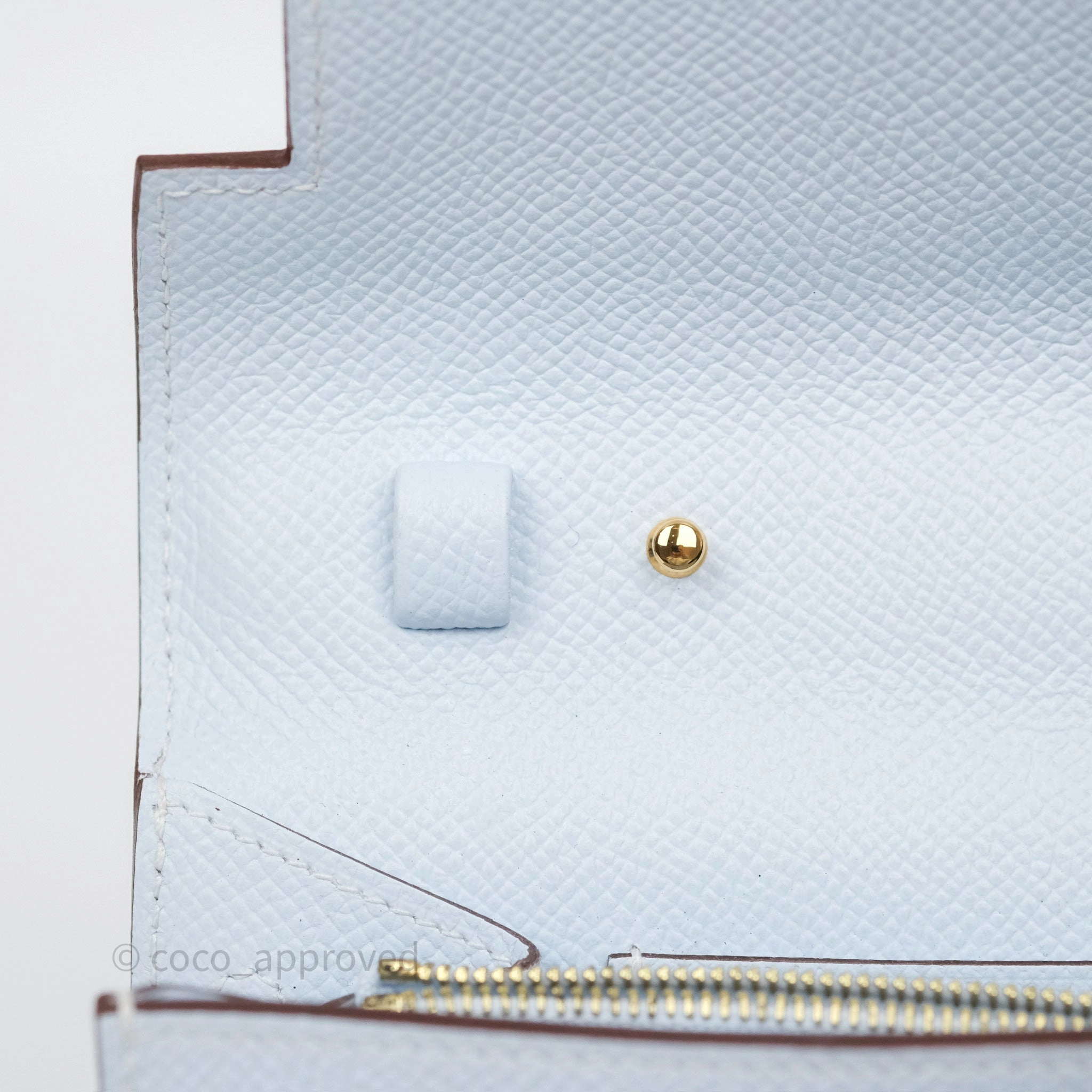 Herms Kelly To Go Wallet Bleu Brume T0 Epsom Gold Hardware