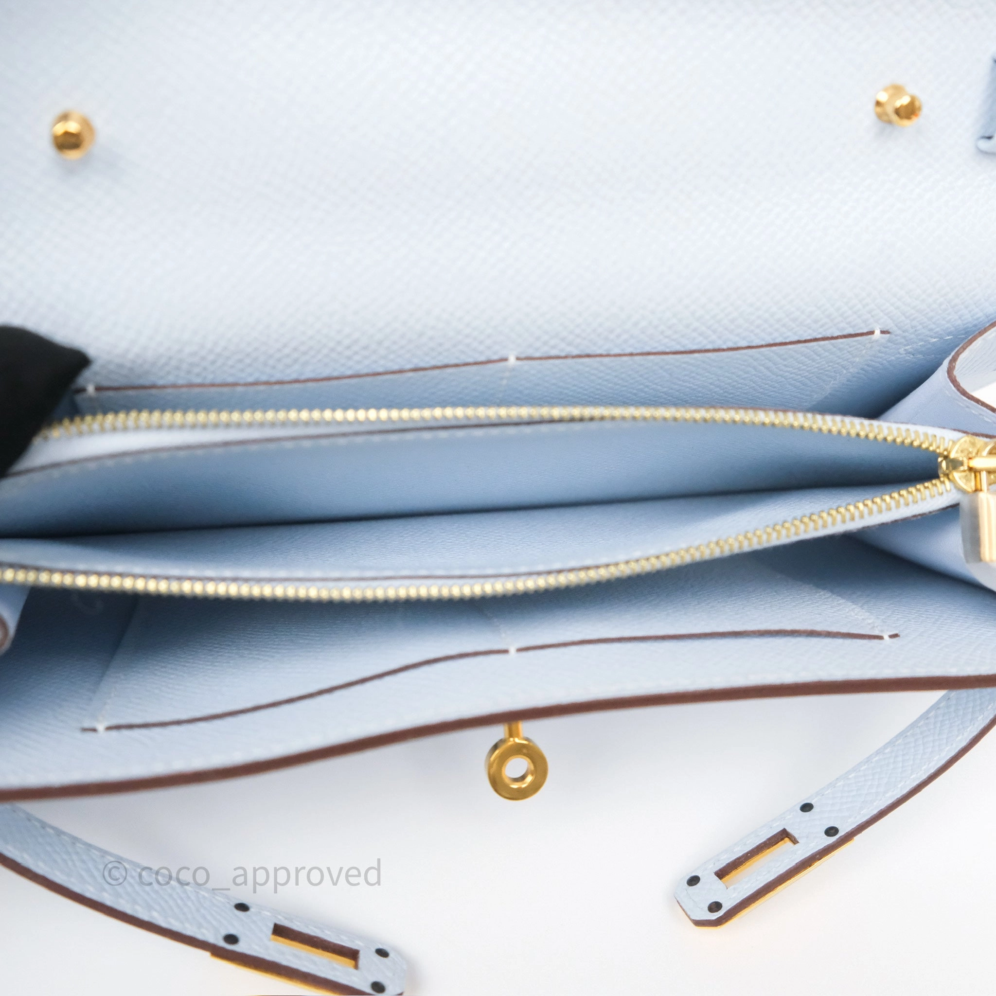 Herms Kelly To Go Wallet Bleu Brume T0 Epsom Gold Hardware