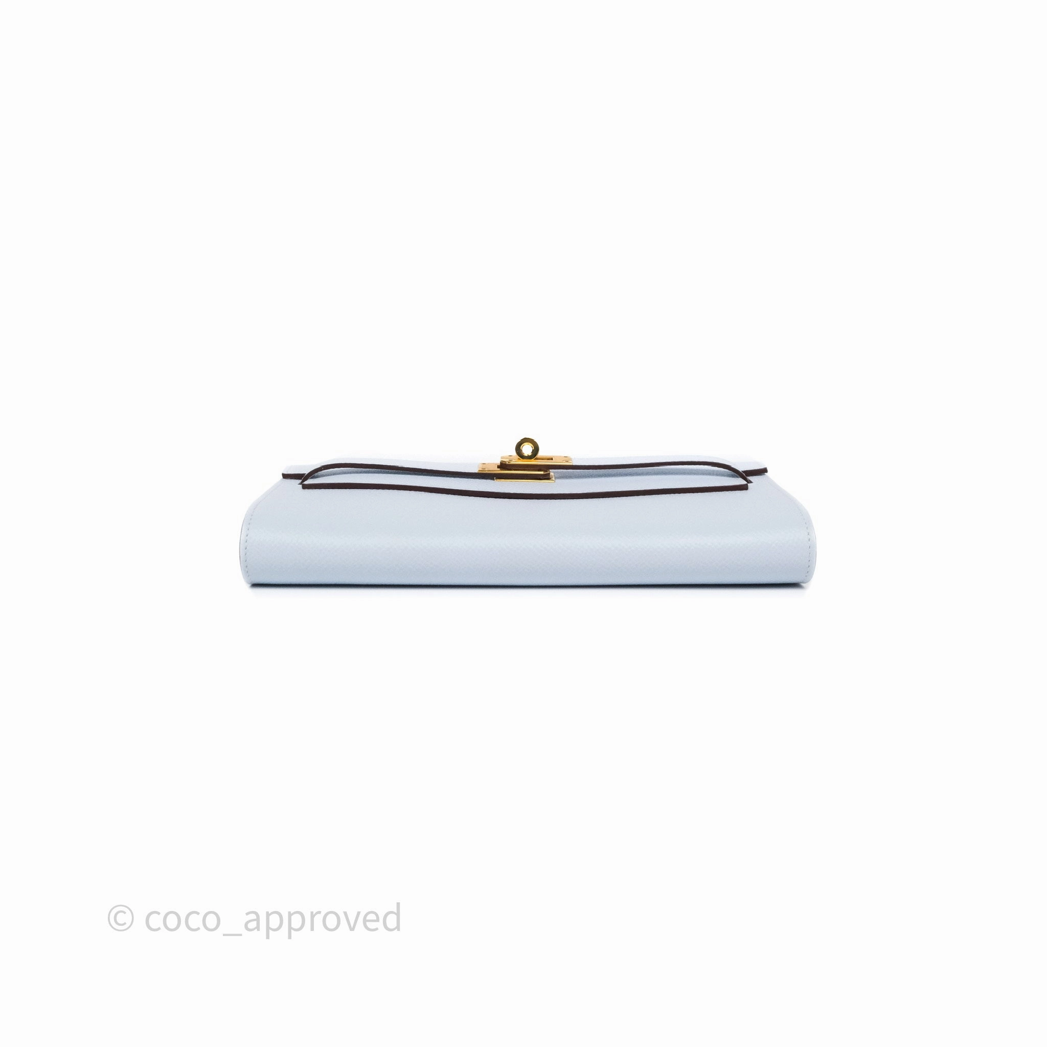 Herms Kelly To Go Wallet Bleu Brume T0 Epsom Gold Hardware