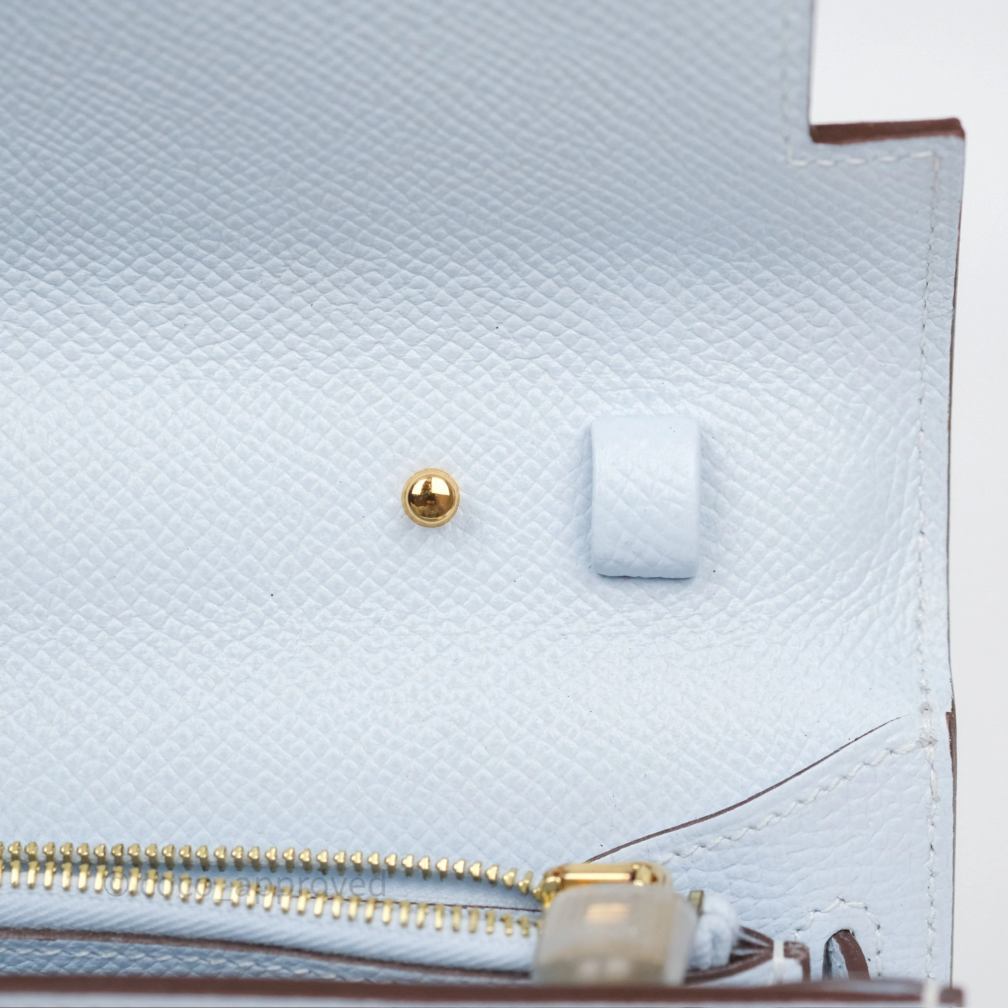 Herms Kelly To Go Wallet Bleu Brume T0 Epsom Gold Hardware