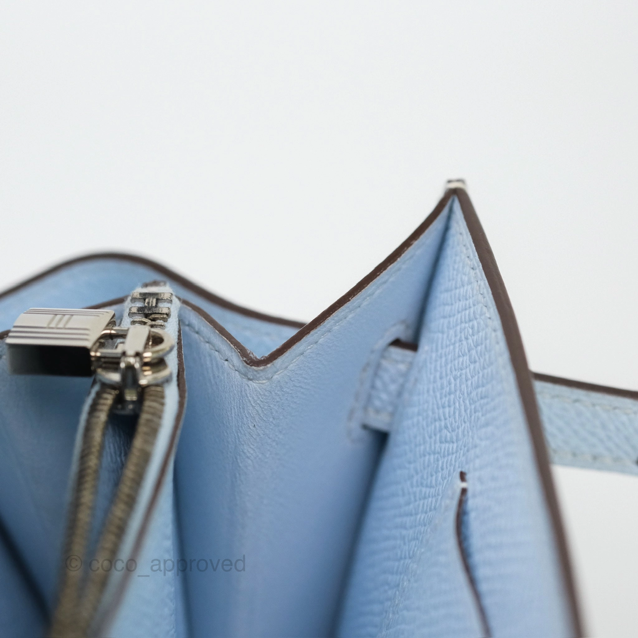 Herms Kelly To Go Wallet Bleu Brume T0 Epsom Palladium Hardware