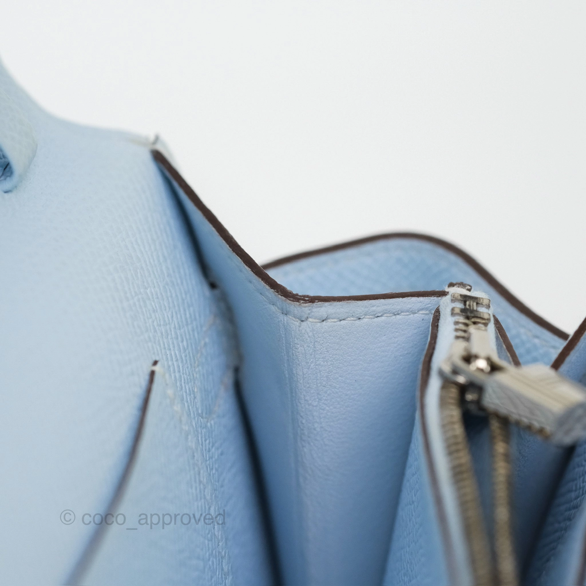 Herms Kelly To Go Wallet Bleu Brume T0 Epsom Palladium Hardware