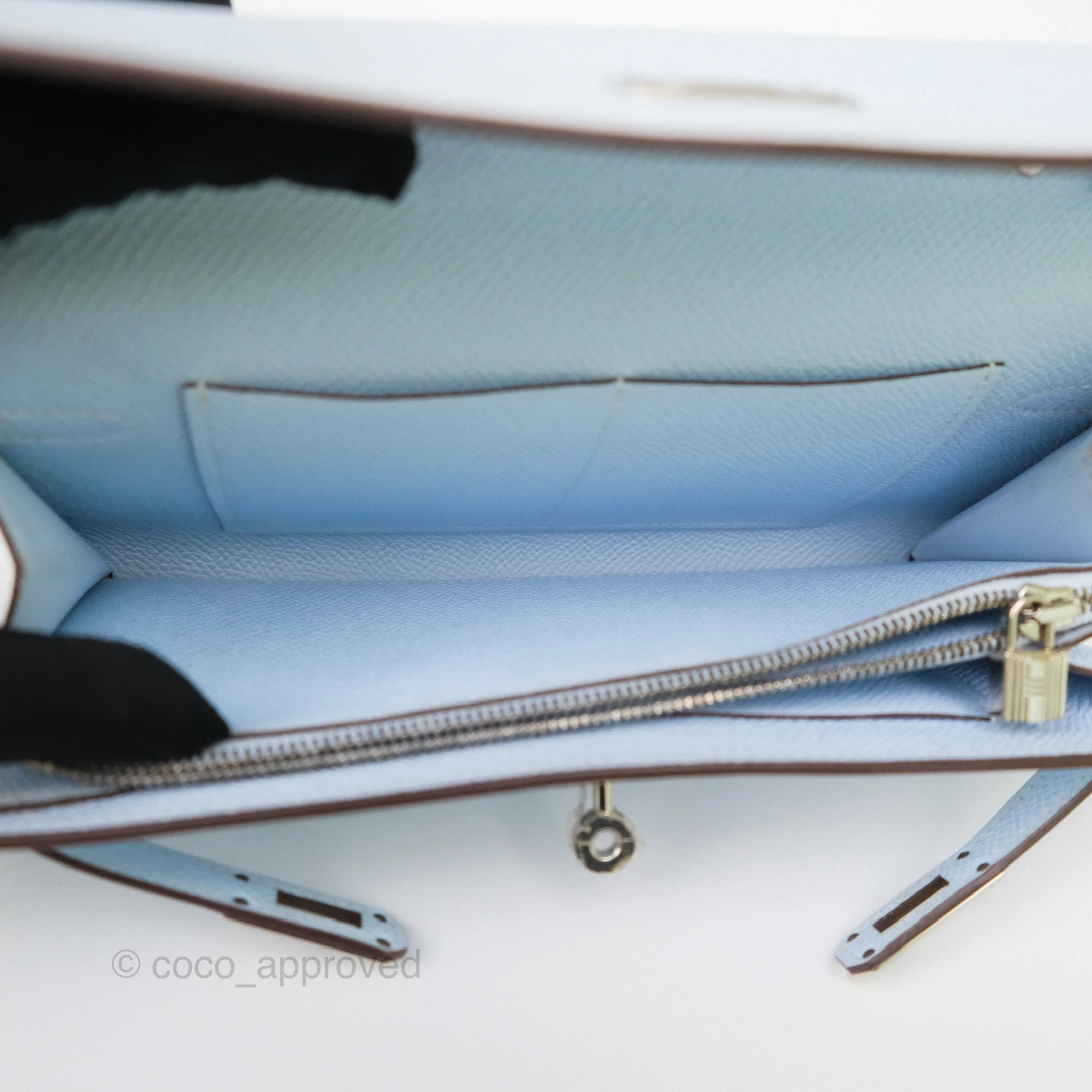 Herms Kelly To Go Wallet Bleu Brume T0 Epsom Palladium Hardware