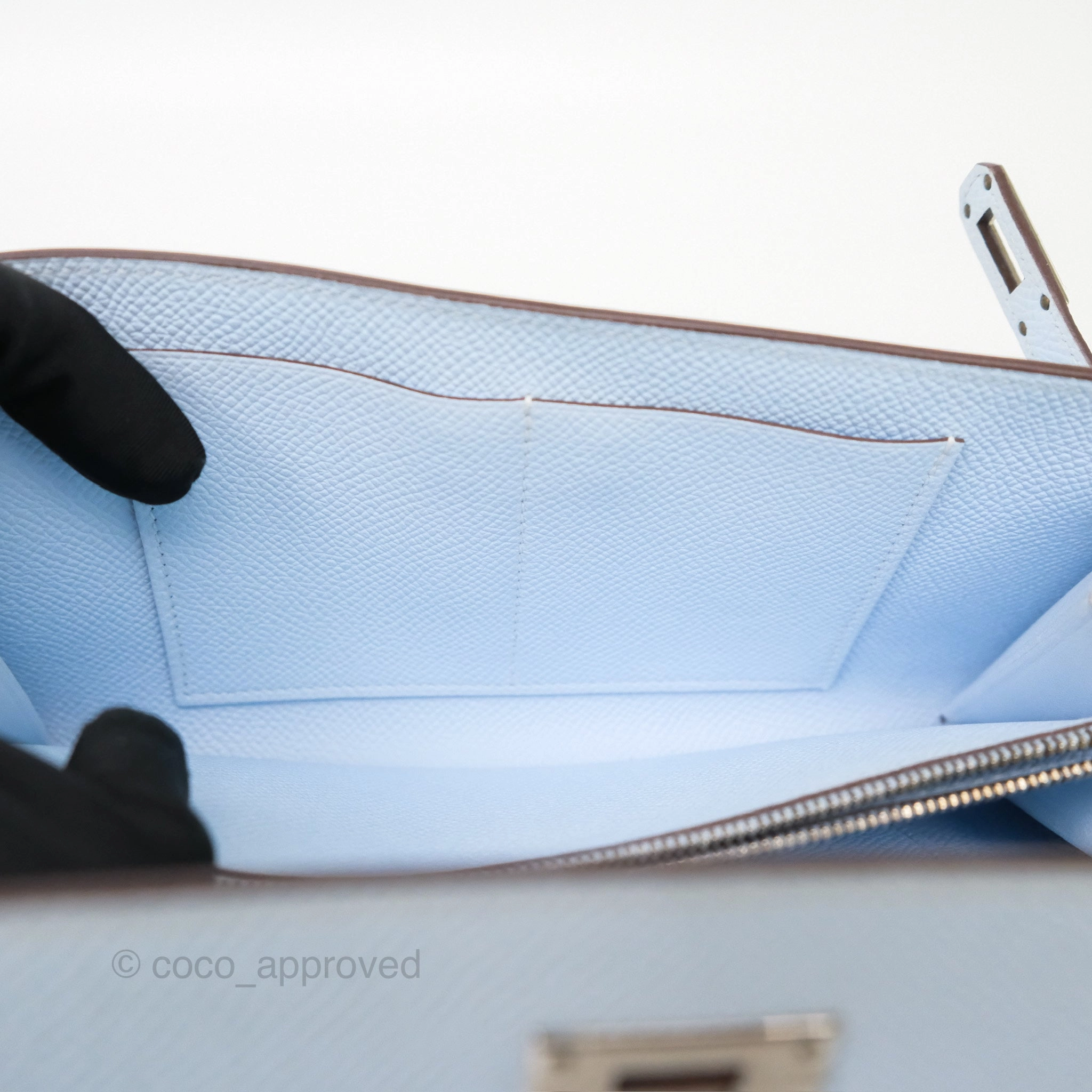 Herms Kelly To Go Wallet Bleu Brume T0 Epsom Palladium Hardware