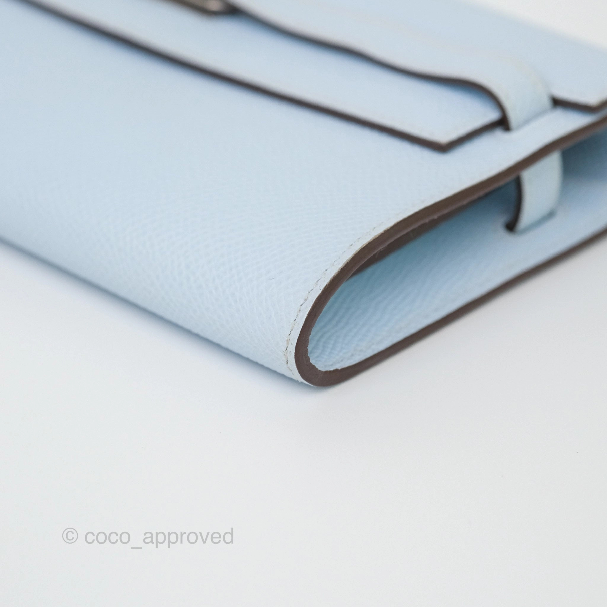 Herms Kelly To Go Wallet Bleu Brume T0 Epsom Palladium Hardware