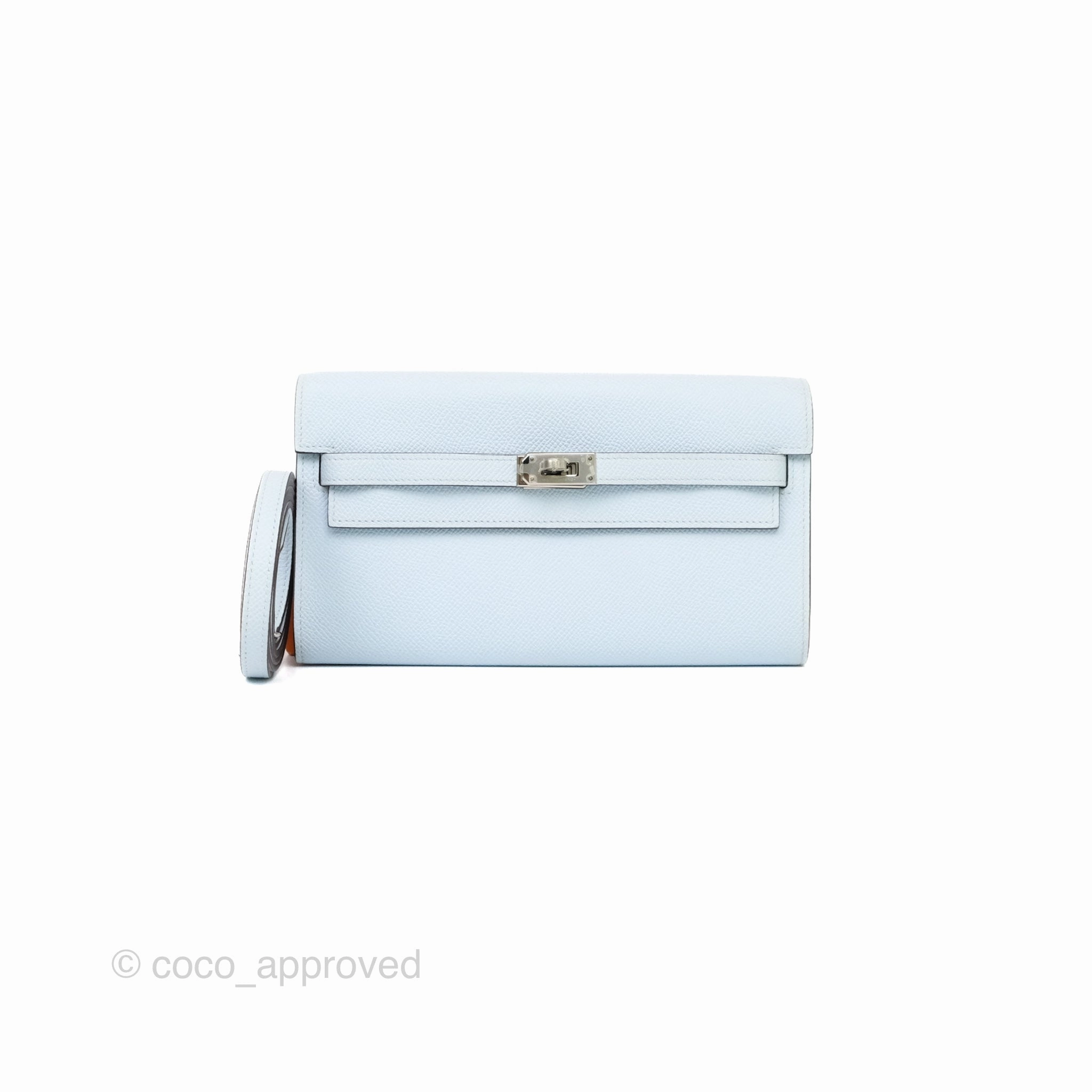Herms Kelly To Go Wallet Bleu Brume T0 Epsom Palladium Hardware