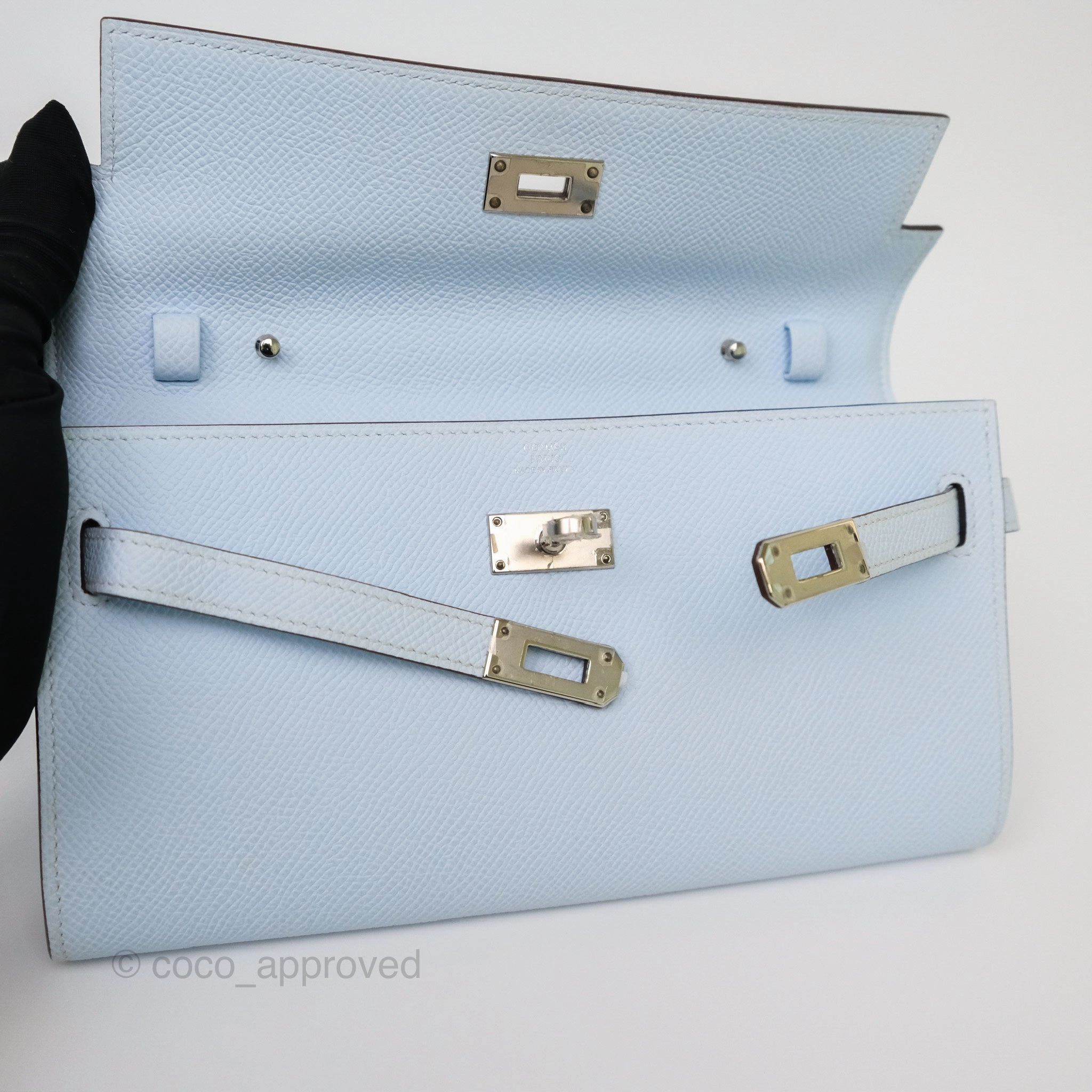 Herms Kelly To Go Wallet Bleu Brume T0 Epsom Palladium Hardware