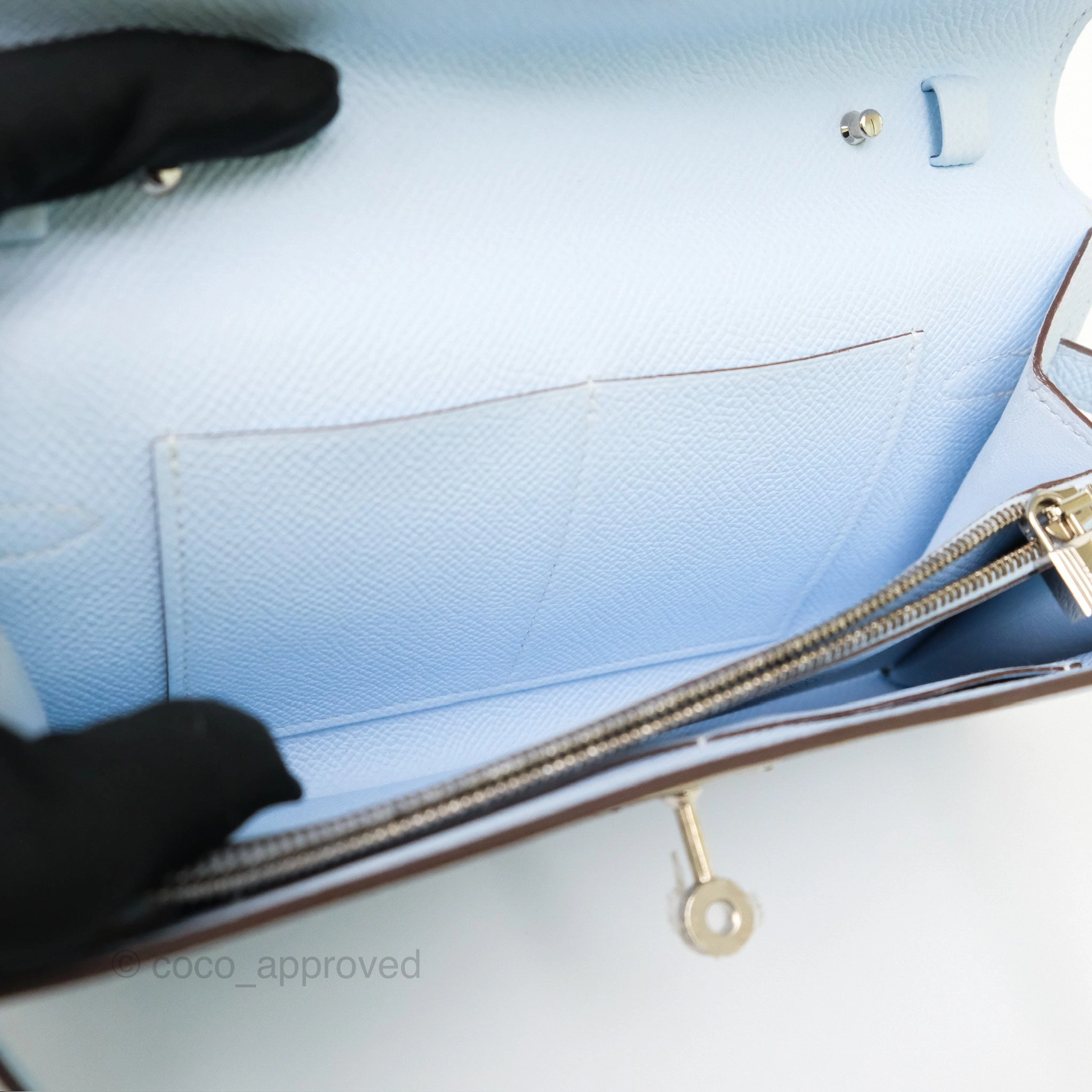 Herms Kelly To Go Wallet Bleu Brume T0 Epsom Palladium Hardware