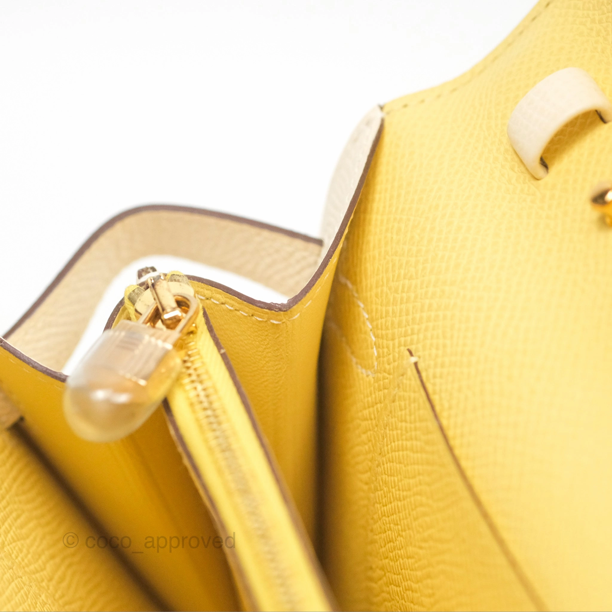 Herms Kelly To Go Wallet Epsom Nata I2/ Jaune Poussin Gold Hardware