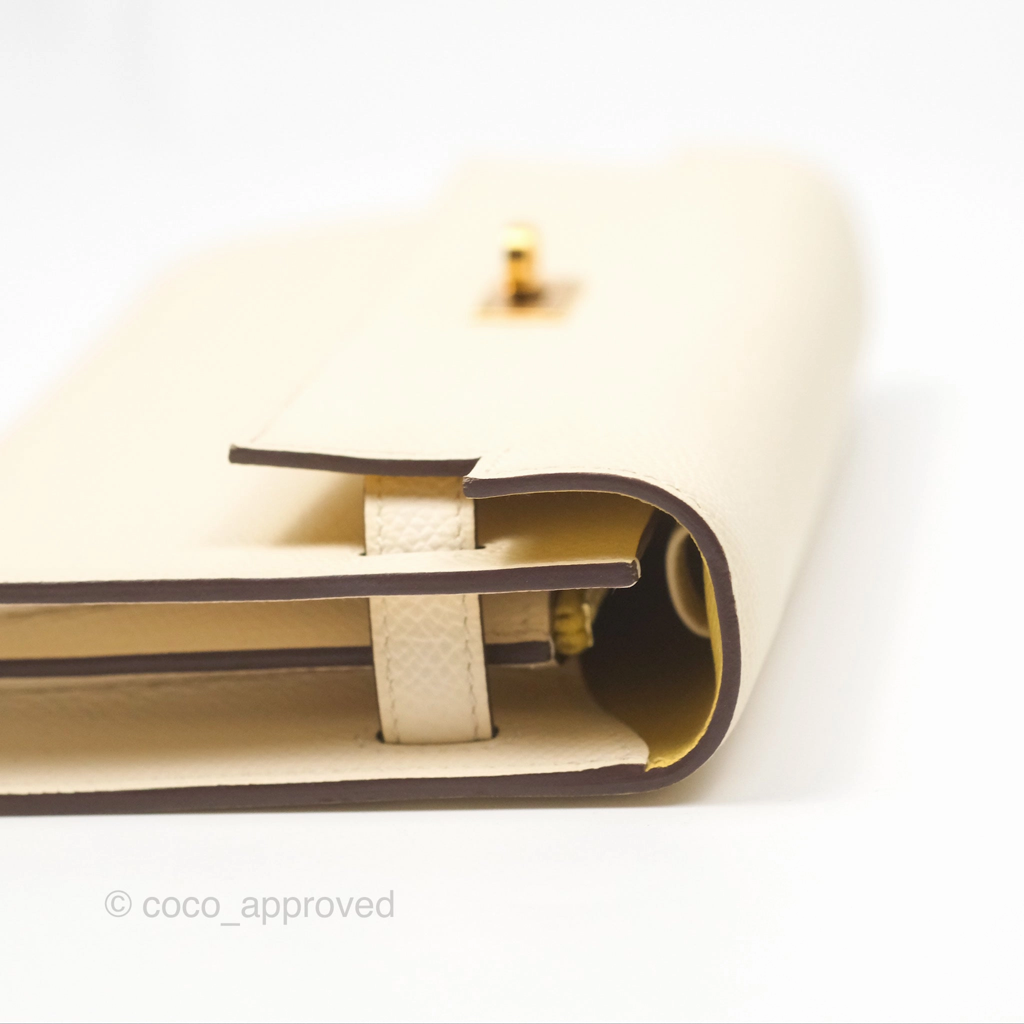 Herms Kelly To Go Wallet Epsom Nata I2/ Jaune Poussin Gold Hardware
