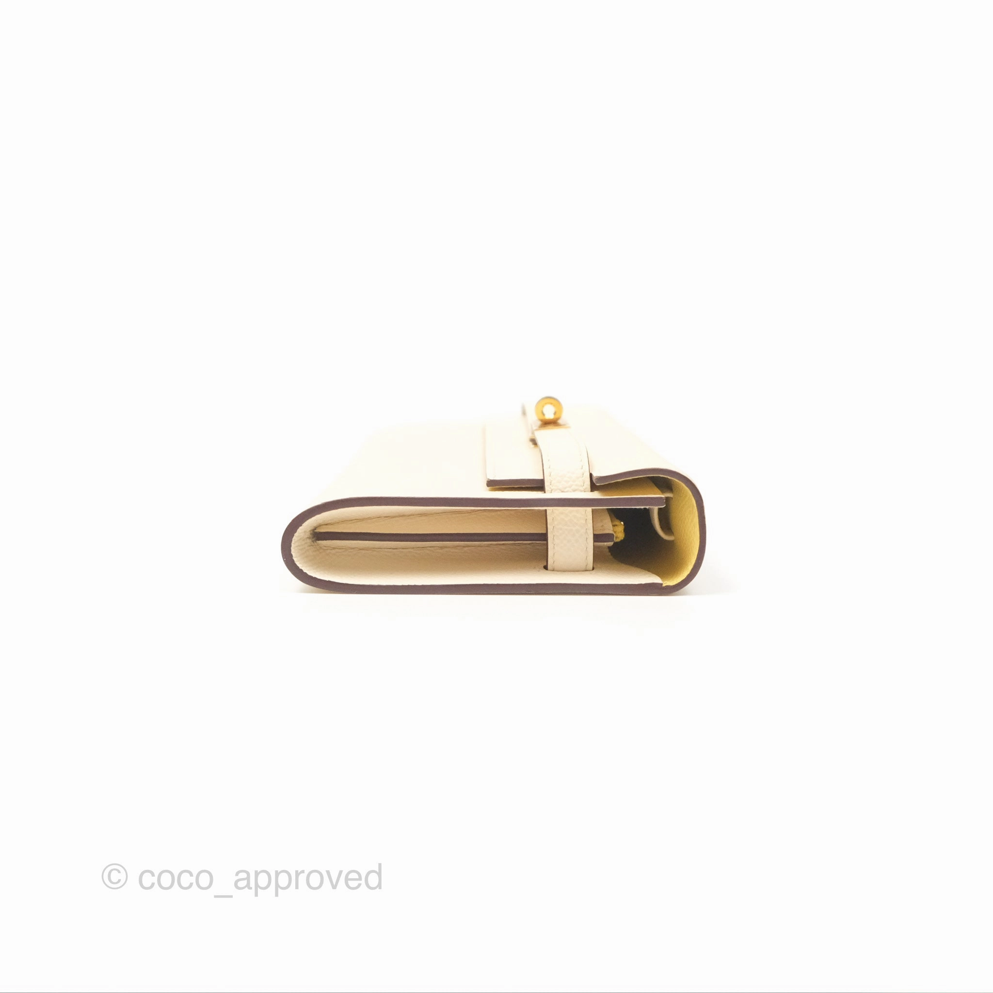 Herms Kelly To Go Wallet Epsom Nata I2/ Jaune Poussin Gold Hardware