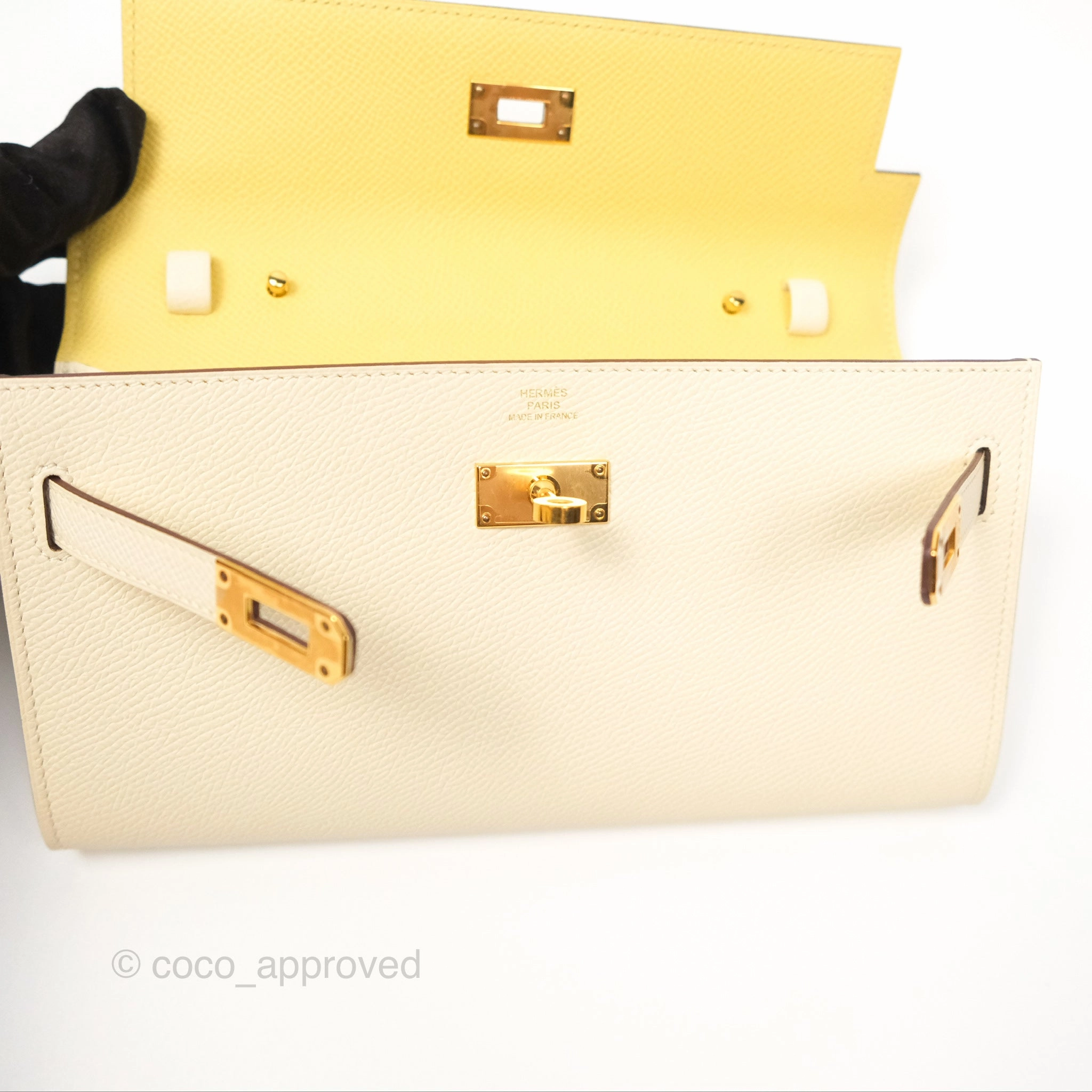 Herms Kelly To Go Wallet Epsom Nata I2/ Jaune Poussin Gold Hardware