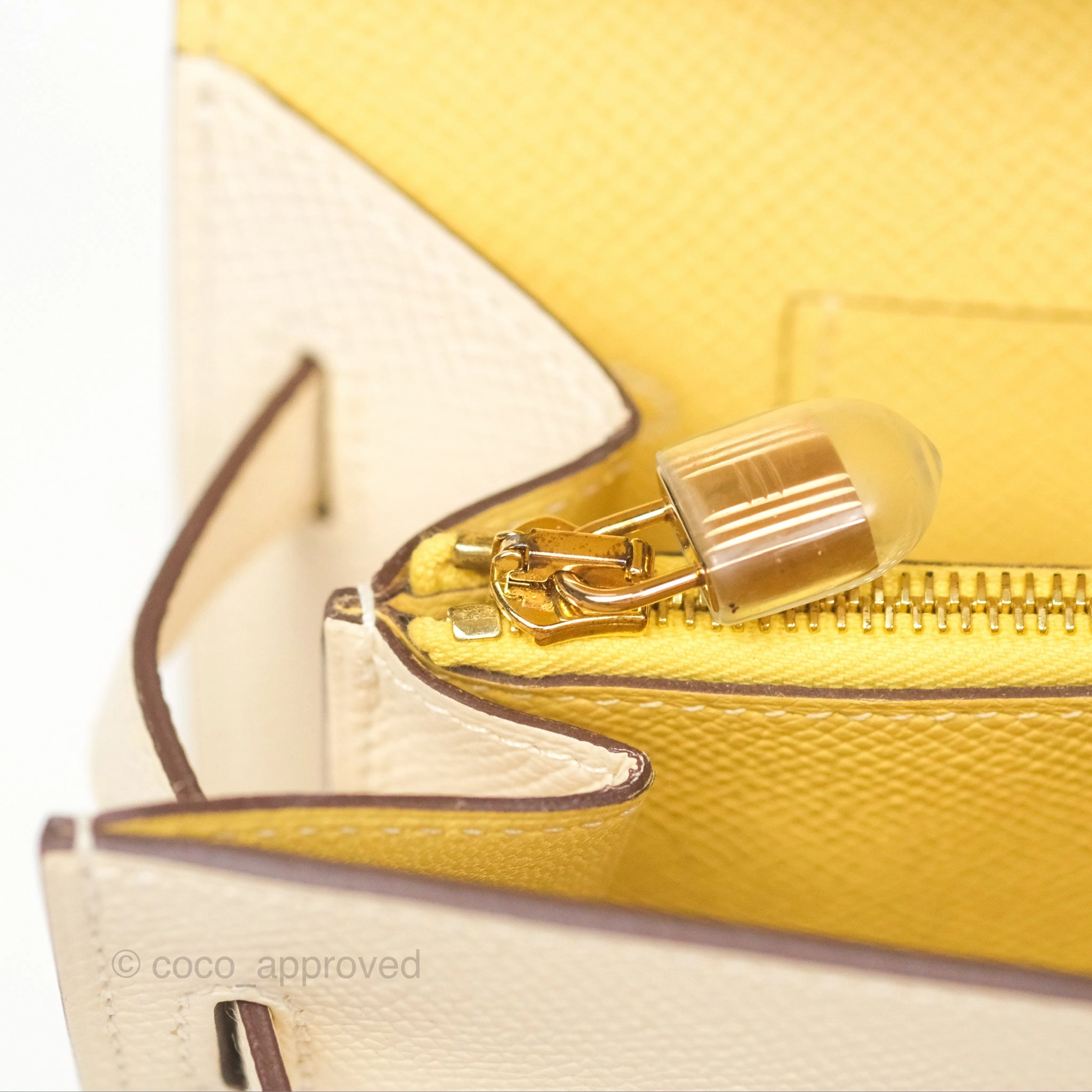 Herms Kelly To Go Wallet Epsom Nata I2/ Jaune Poussin Gold Hardware