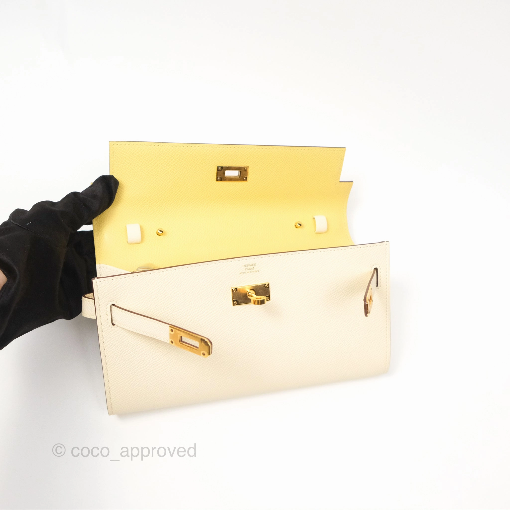 Herms Kelly To Go Wallet Epsom Nata I2/ Jaune Poussin Gold Hardware