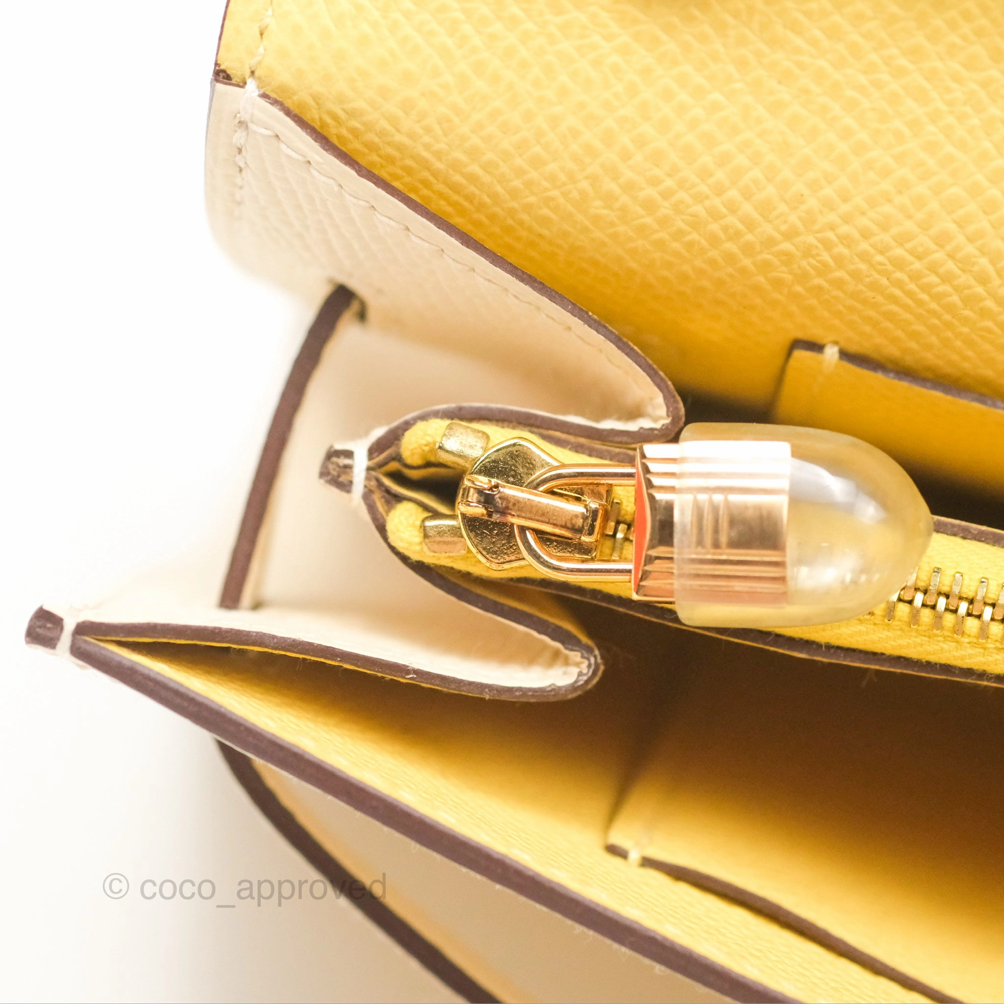 Herms Kelly To Go Wallet Epsom Nata I2/ Jaune Poussin Gold Hardware