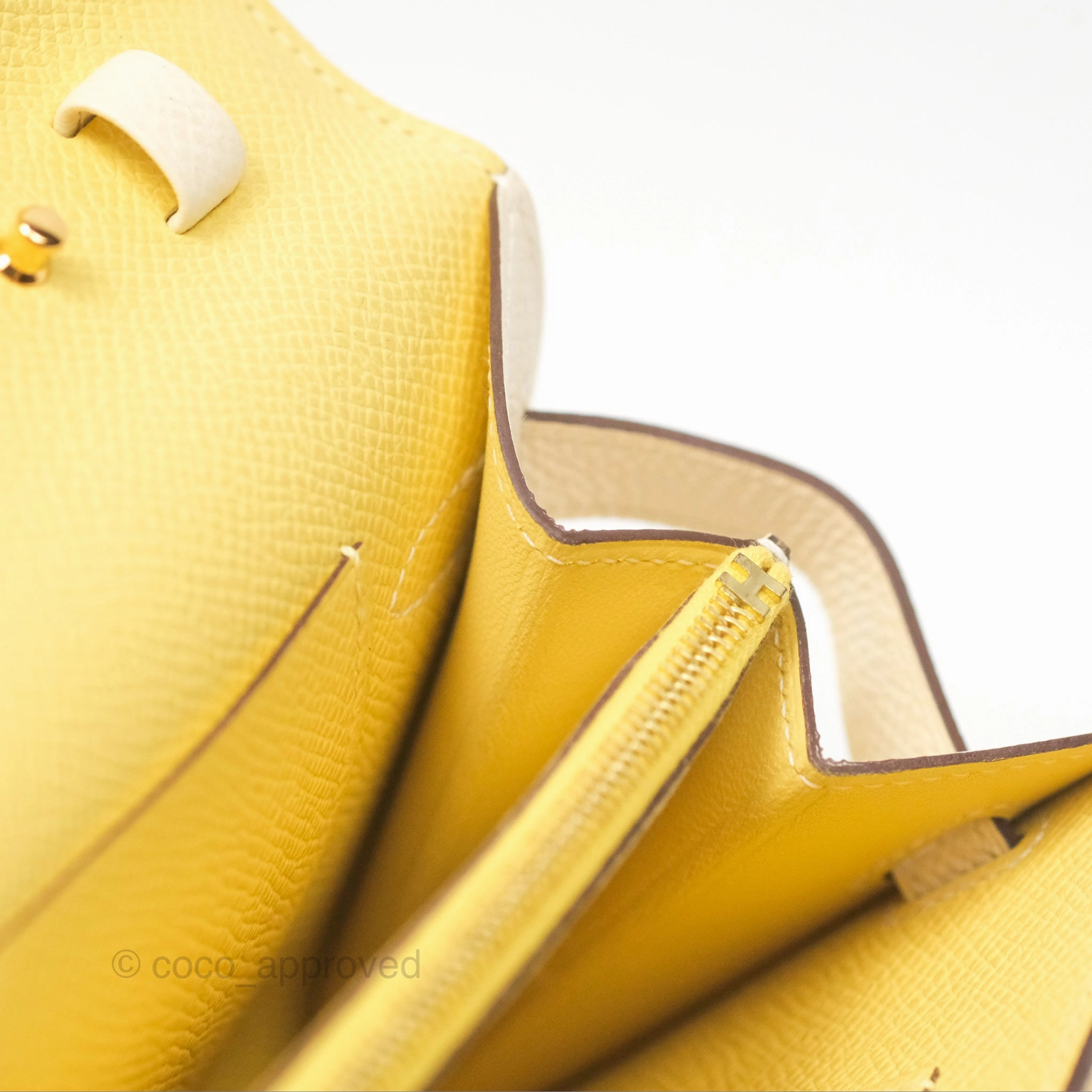 Herms Kelly To Go Wallet Epsom Nata I2/ Jaune Poussin Gold Hardware