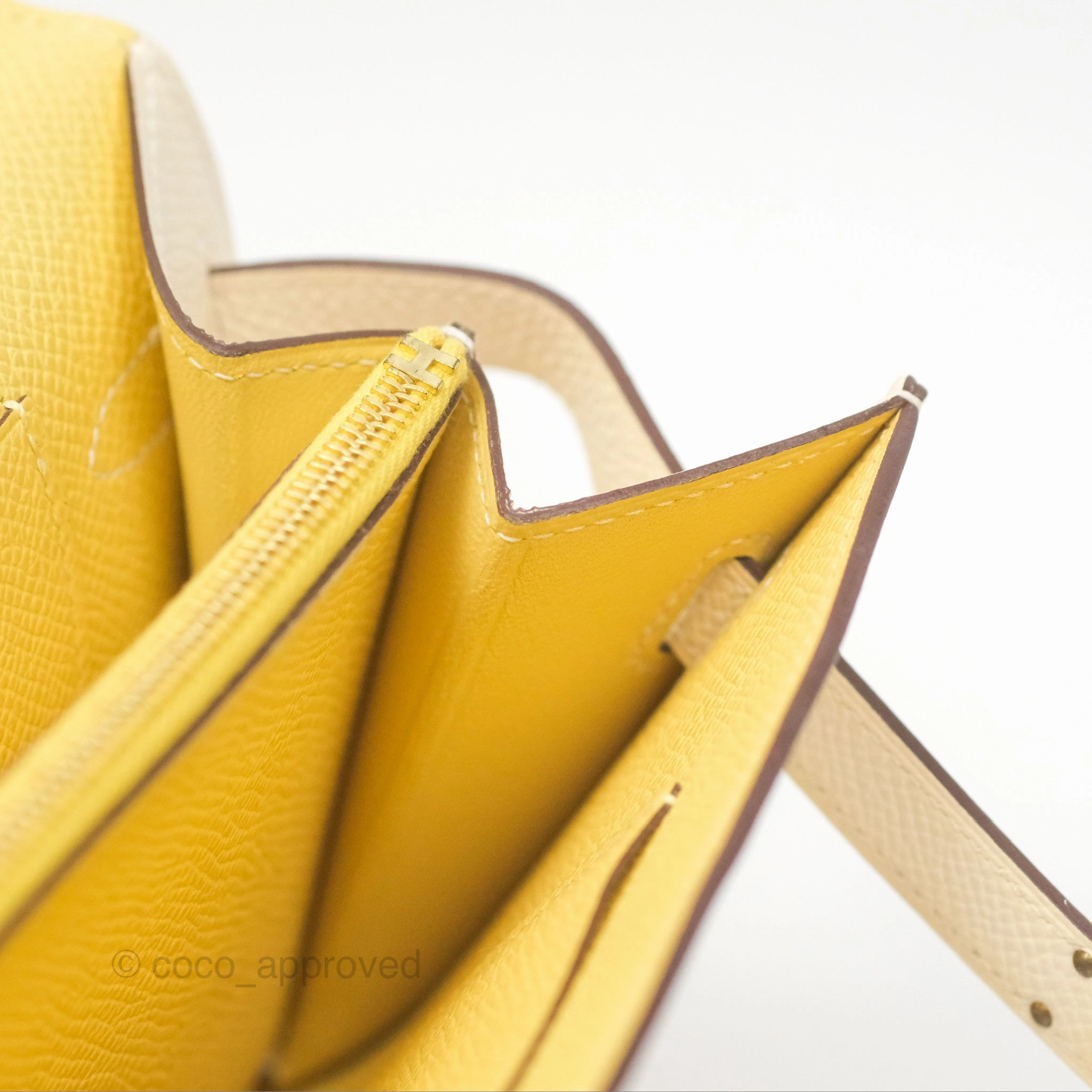 Herms Kelly To Go Wallet Epsom Nata I2/ Jaune Poussin Gold Hardware