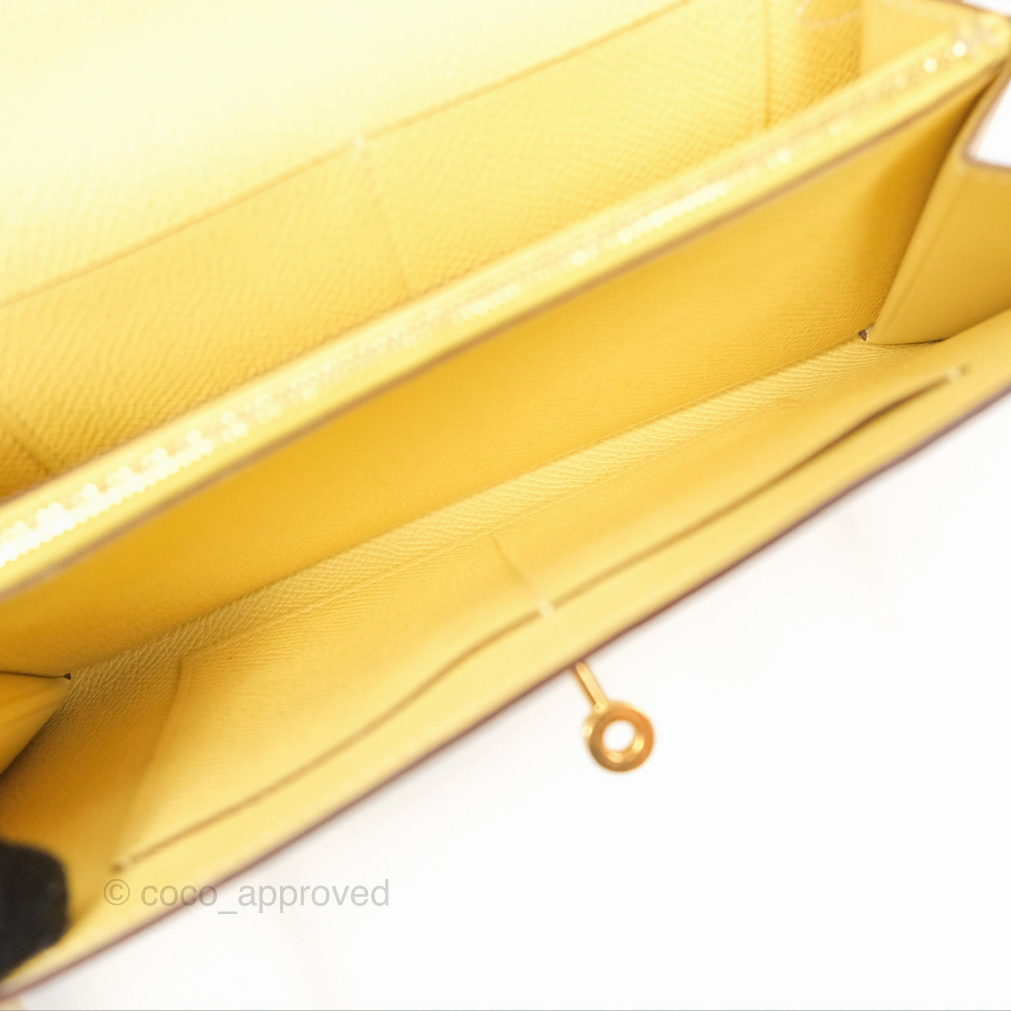 Herms Kelly To Go Wallet Epsom Nata I2/ Jaune Poussin Gold Hardware