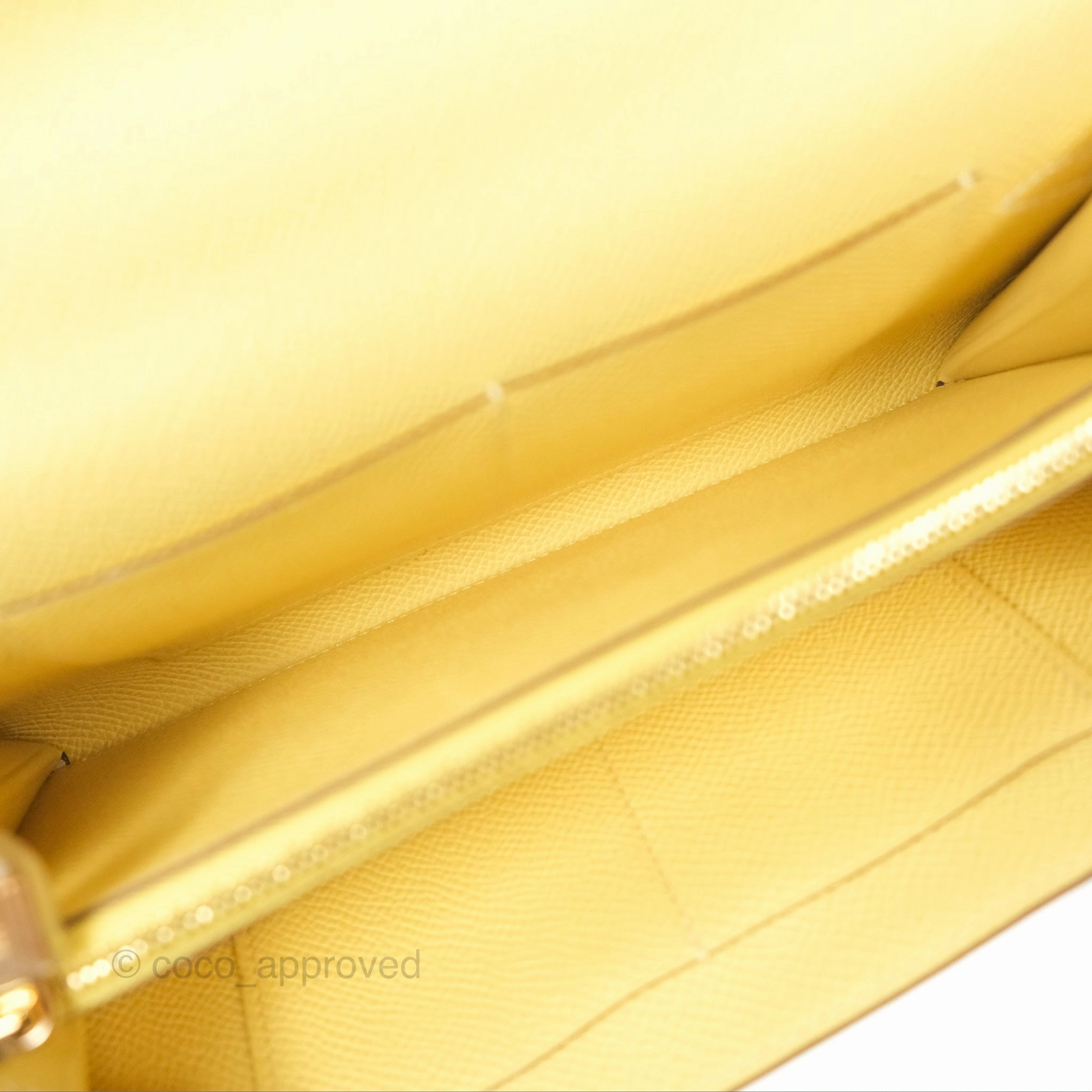 Herms Kelly To Go Wallet Epsom Nata I2/ Jaune Poussin Gold Hardware