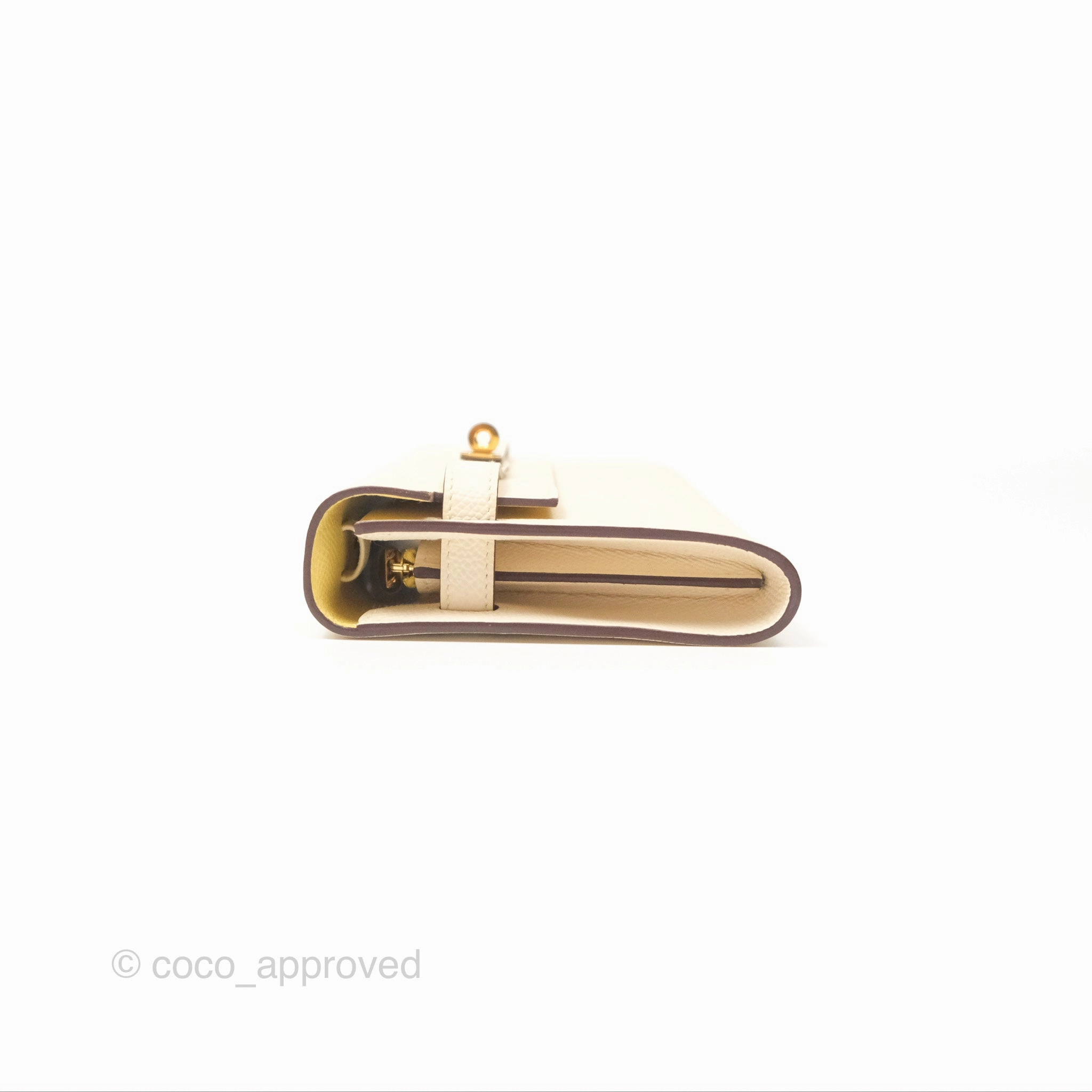 Herms Kelly To Go Wallet Epsom Nata I2/ Jaune Poussin Gold Hardware