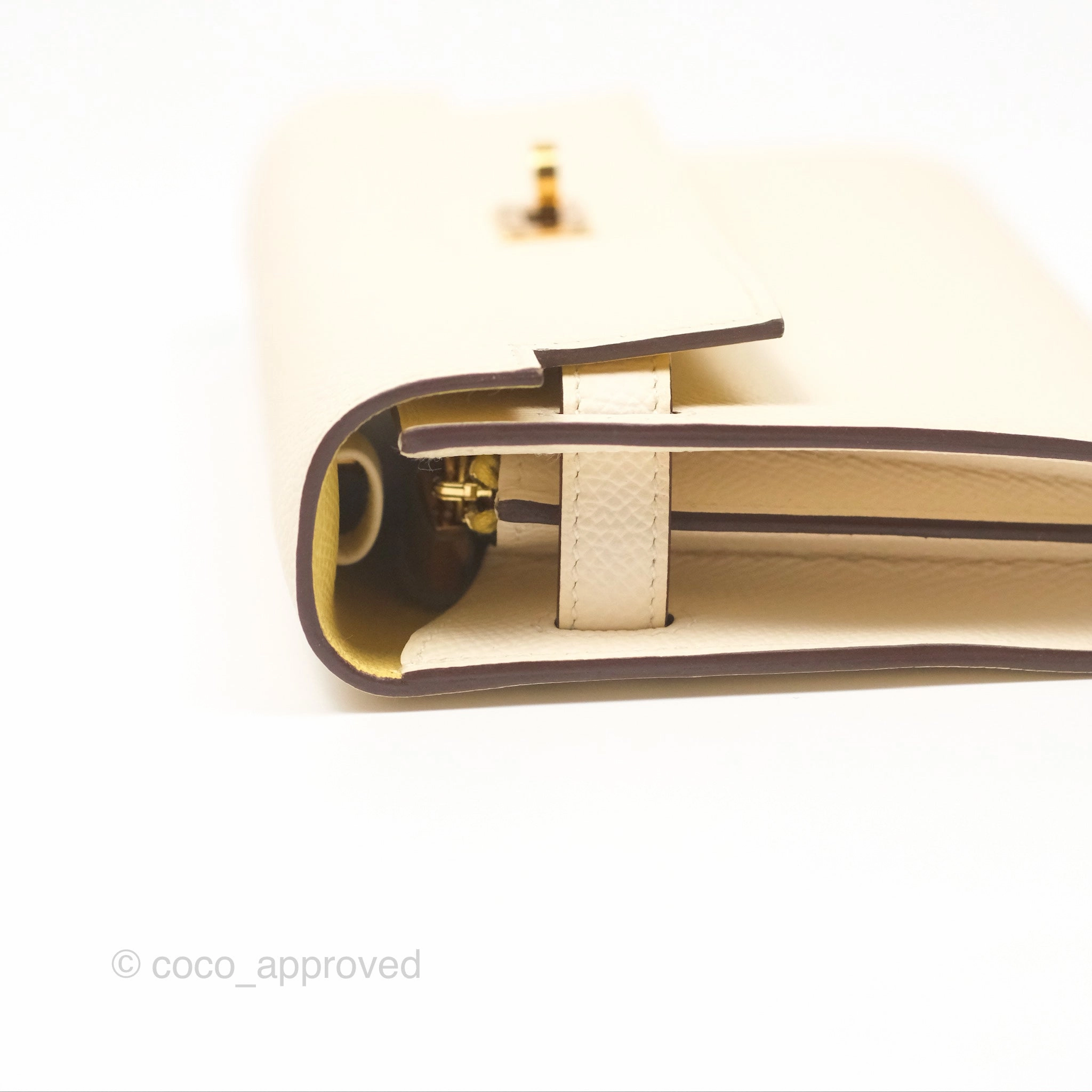 Herms Kelly To Go Wallet Epsom Nata I2/ Jaune Poussin Gold Hardware