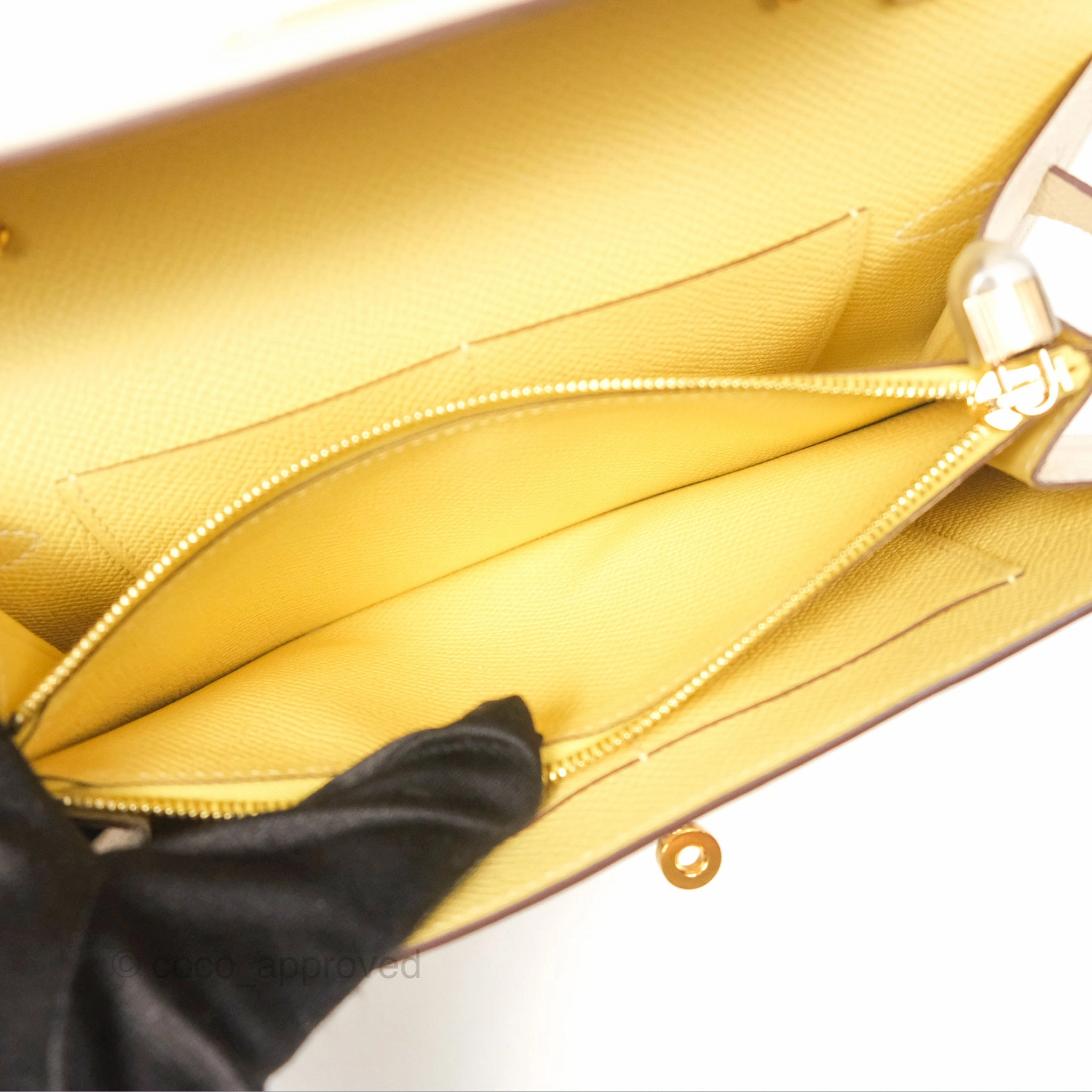 Herms Kelly To Go Wallet Epsom Nata I2/ Jaune Poussin Gold Hardware