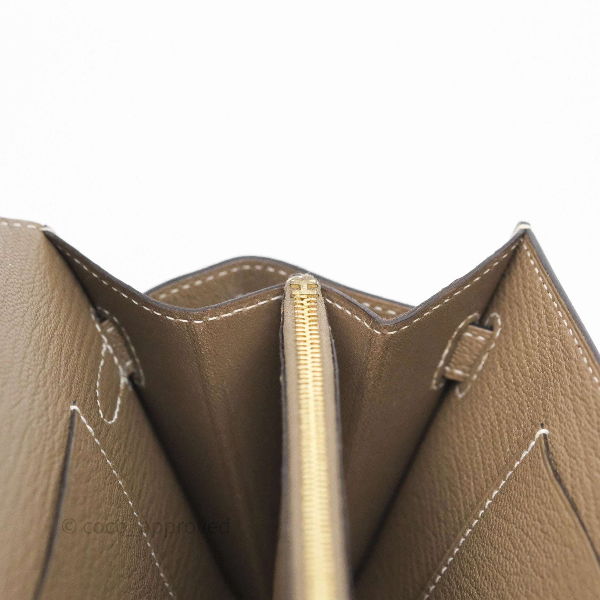 Herms Kelly To Go Wallet Etoupe 18 Chevre Mysore Gold Hardware