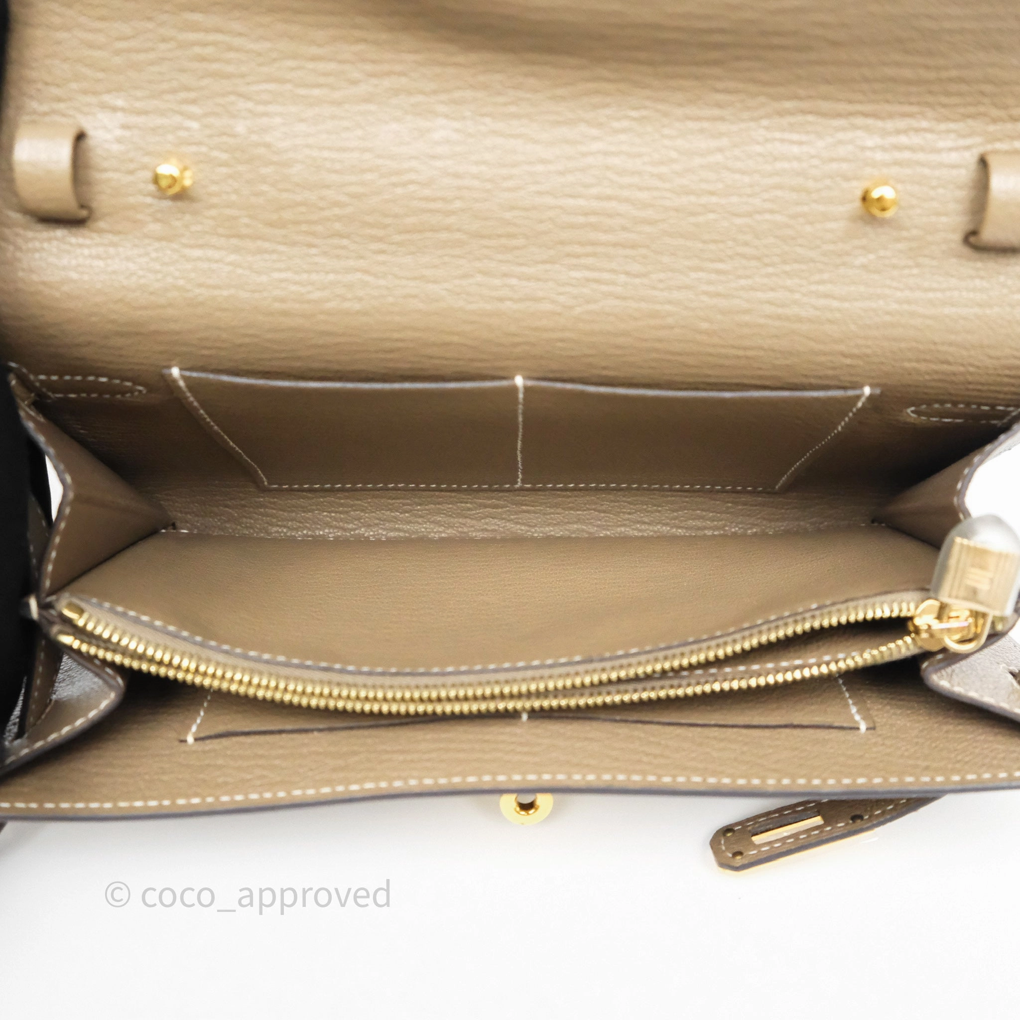Herms Kelly To Go Wallet Etoupe 18 Chevre Mysore Gold Hardware