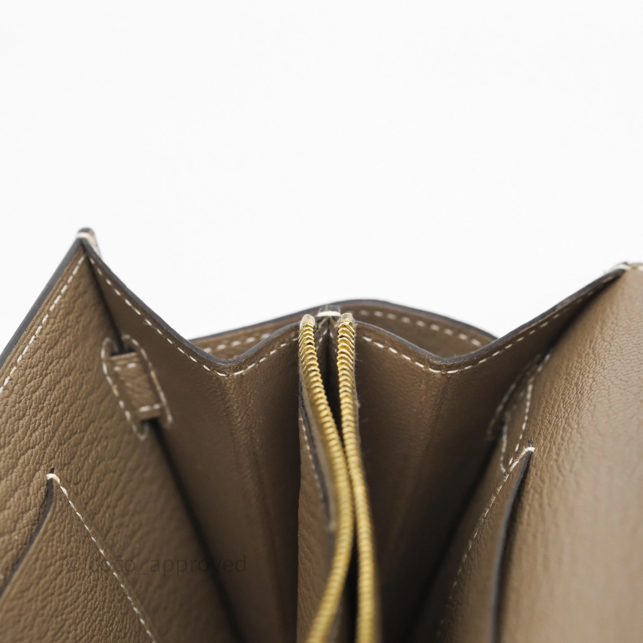 Herms Kelly To Go Wallet Etoupe 18 Chevre Mysore Gold Hardware