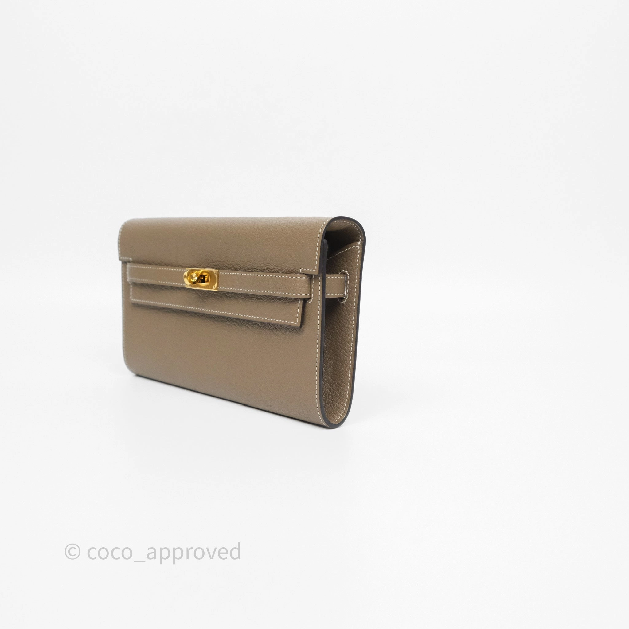Herms Kelly To Go Wallet Etoupe 18 Chevre Mysore Gold Hardware