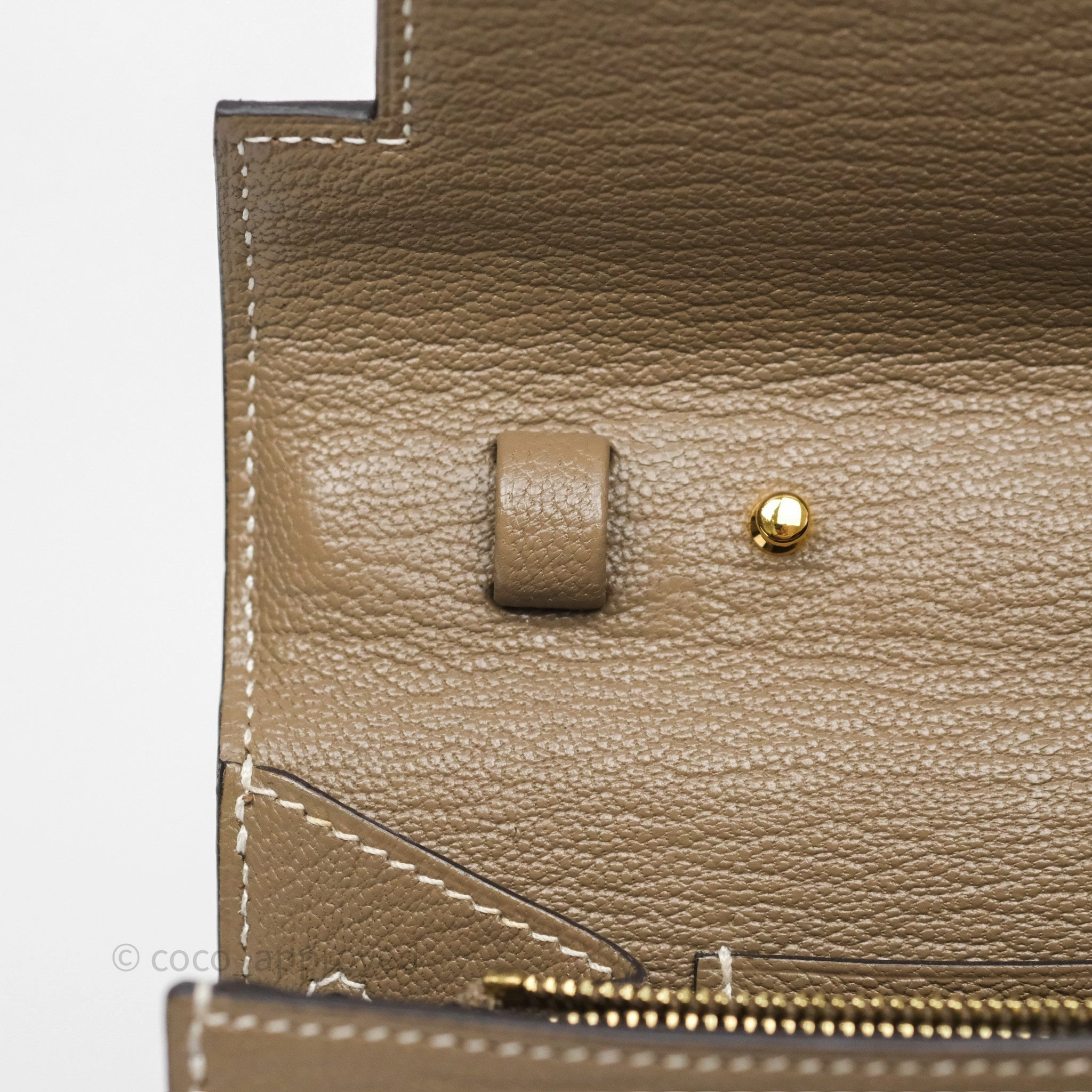 Herms Kelly To Go Wallet Etoupe 18 Chevre Mysore Gold Hardware