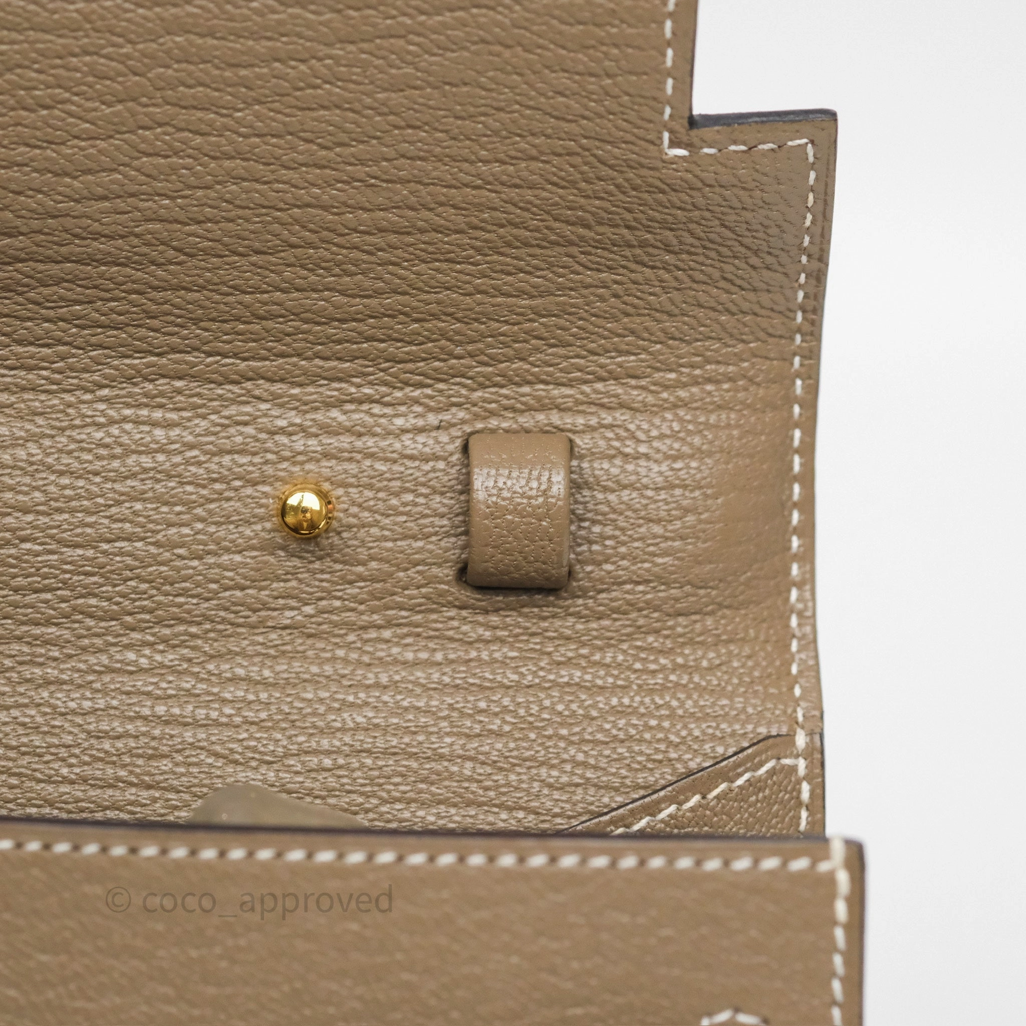 Herms Kelly To Go Wallet Etoupe 18 Chevre Mysore Gold Hardware
