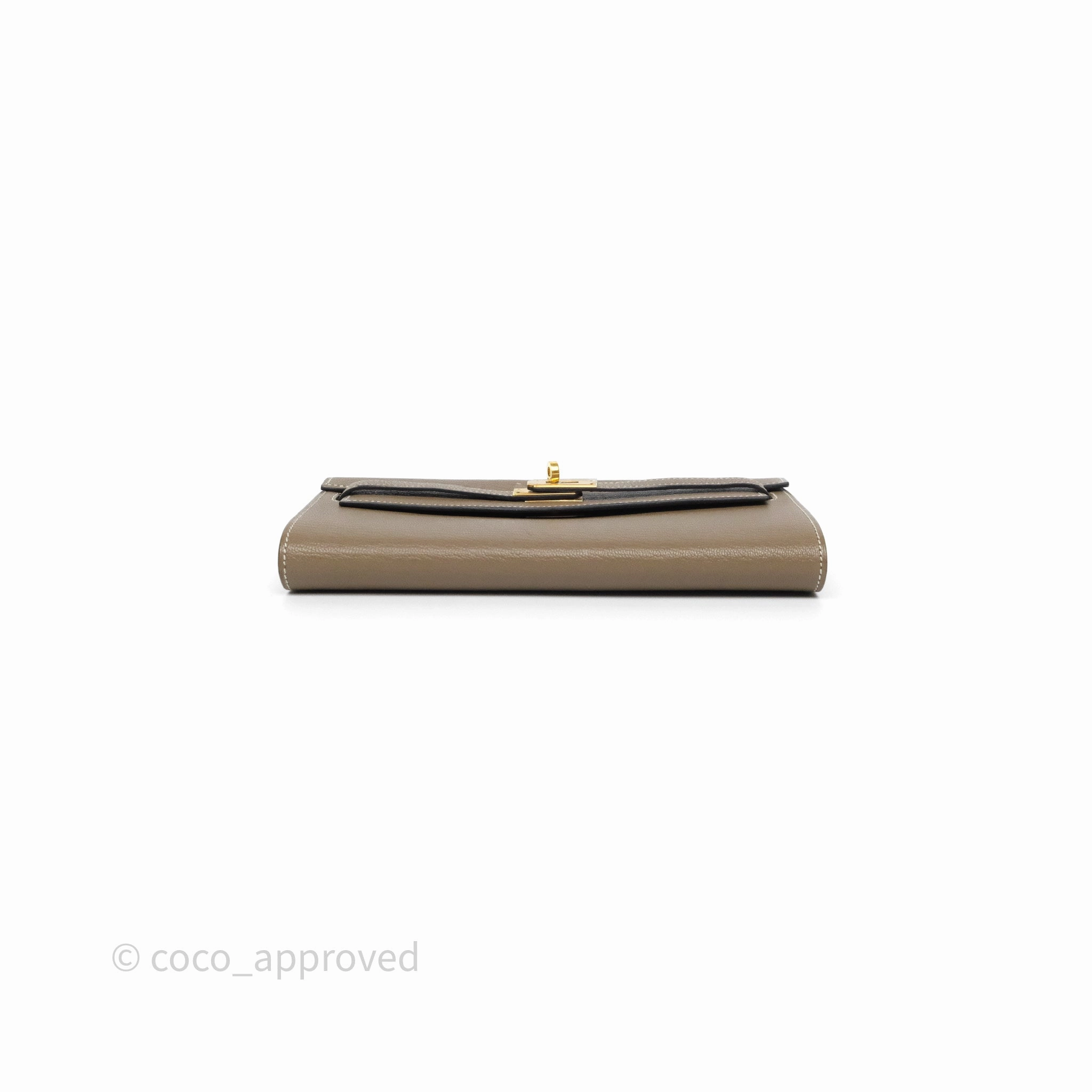 Herms Kelly To Go Wallet Etoupe 18 Chevre Mysore Gold Hardware