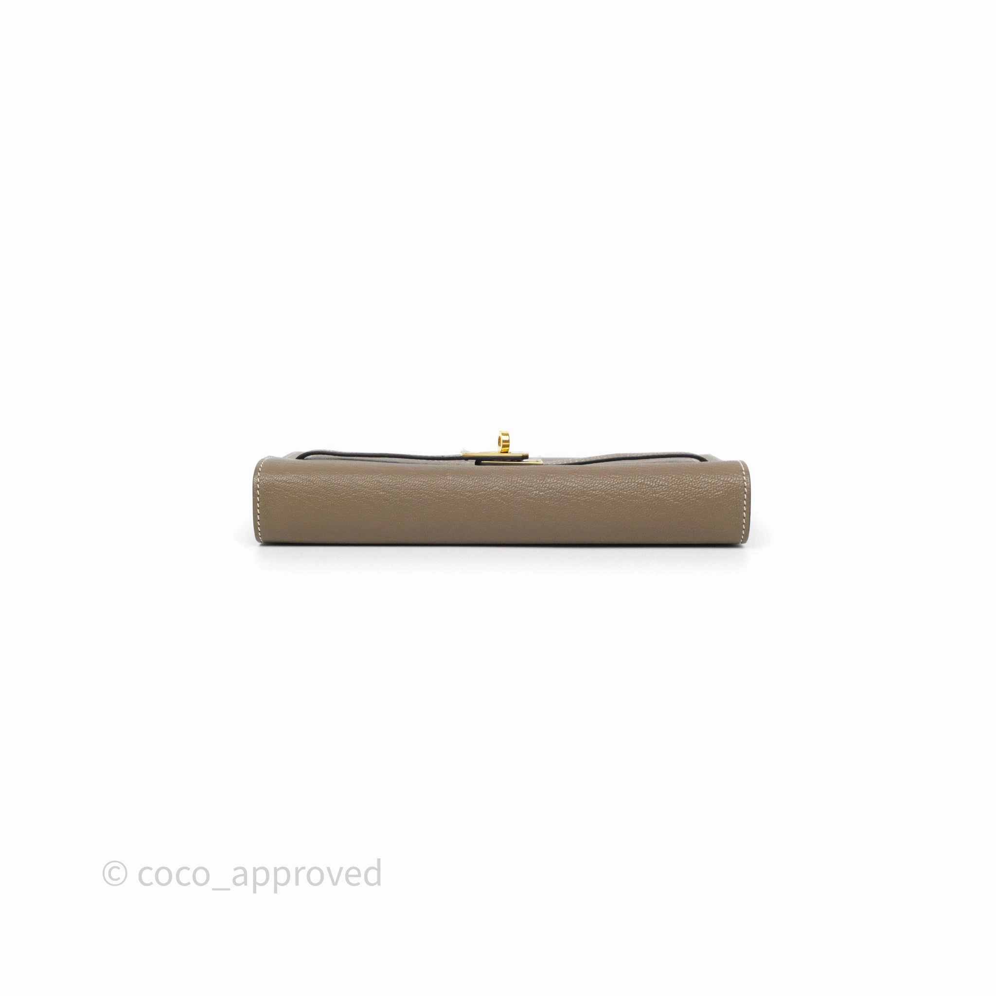 Herms Kelly To Go Wallet Etoupe 18 Chevre Mysore Gold Hardware