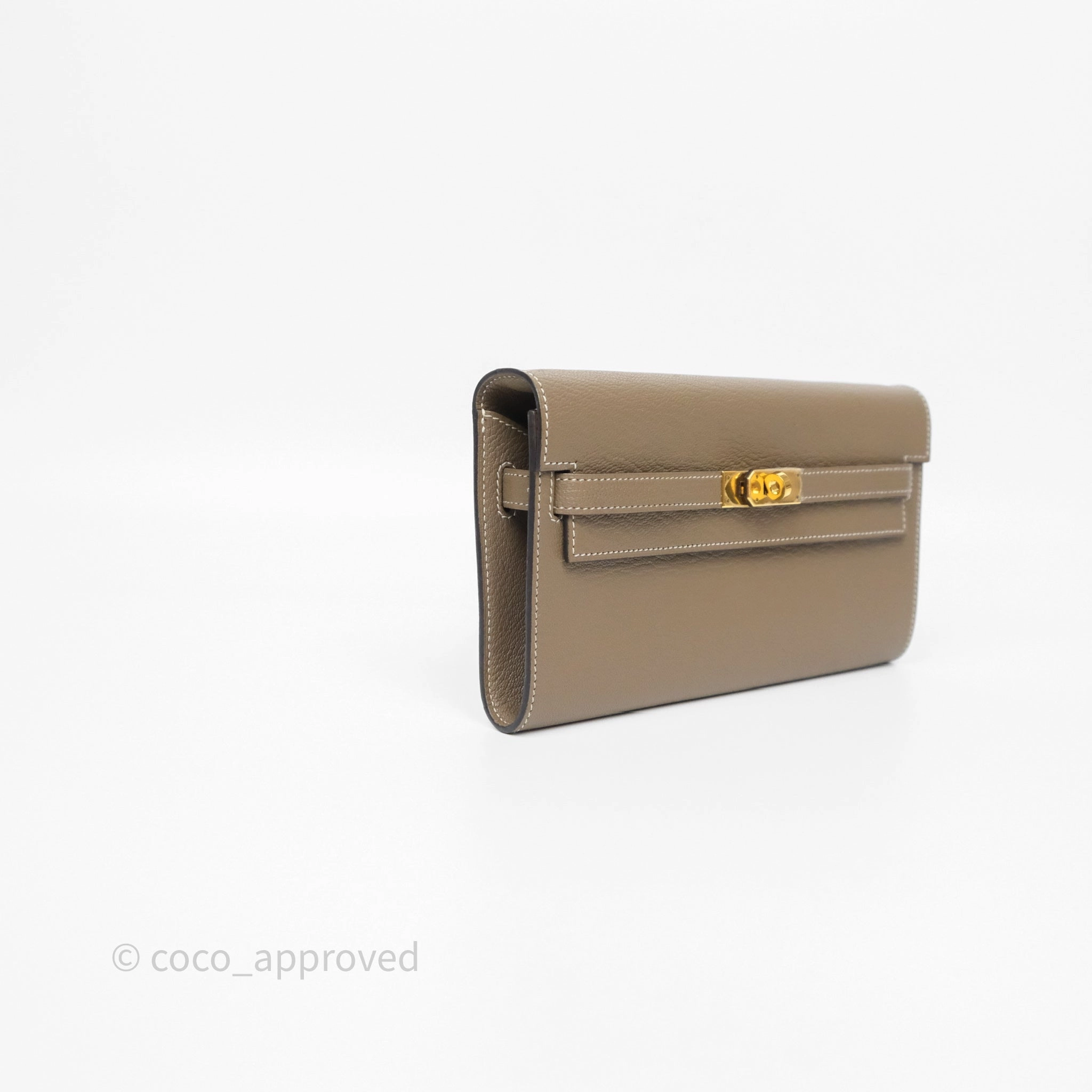 Herms Kelly To Go Wallet Etoupe 18 Chevre Mysore Gold Hardware