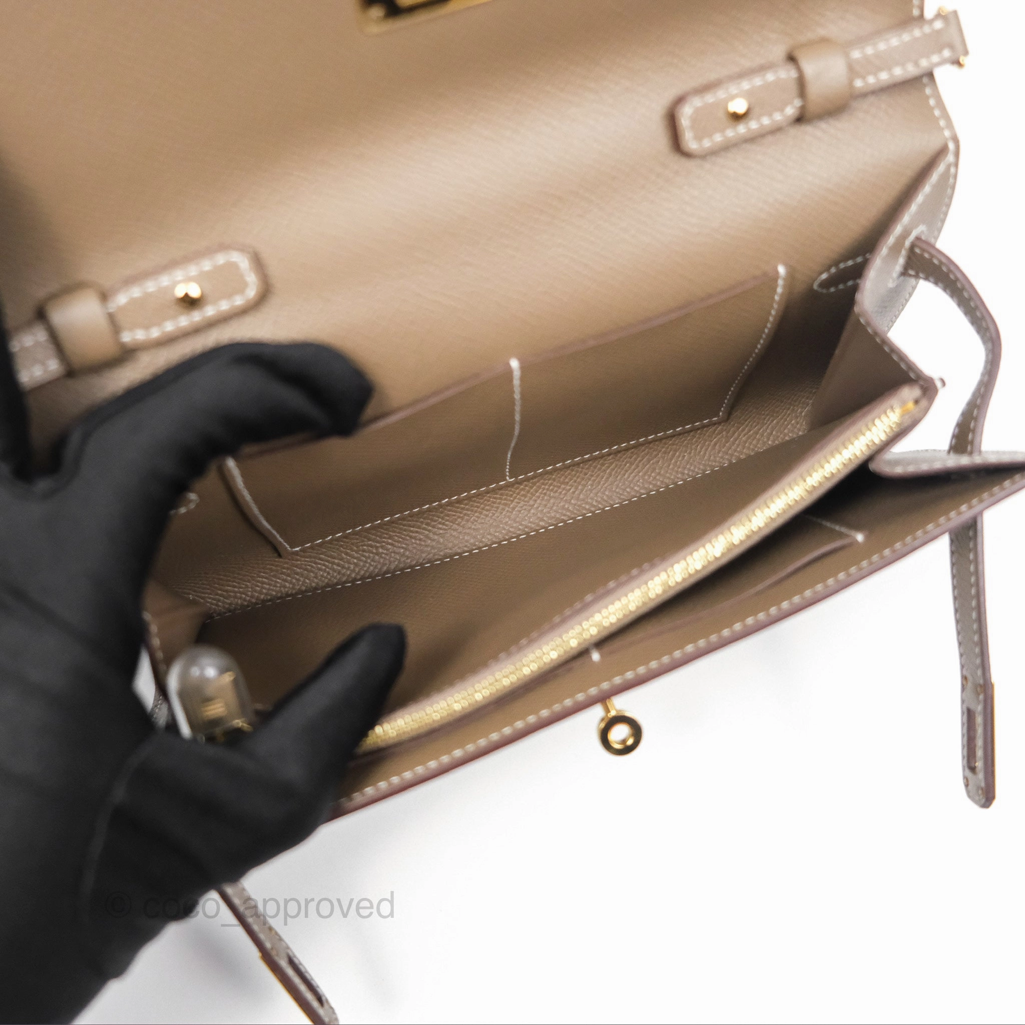 Herms Kelly To Go Wallet Etoupe 18 Epsom Gold Hardware