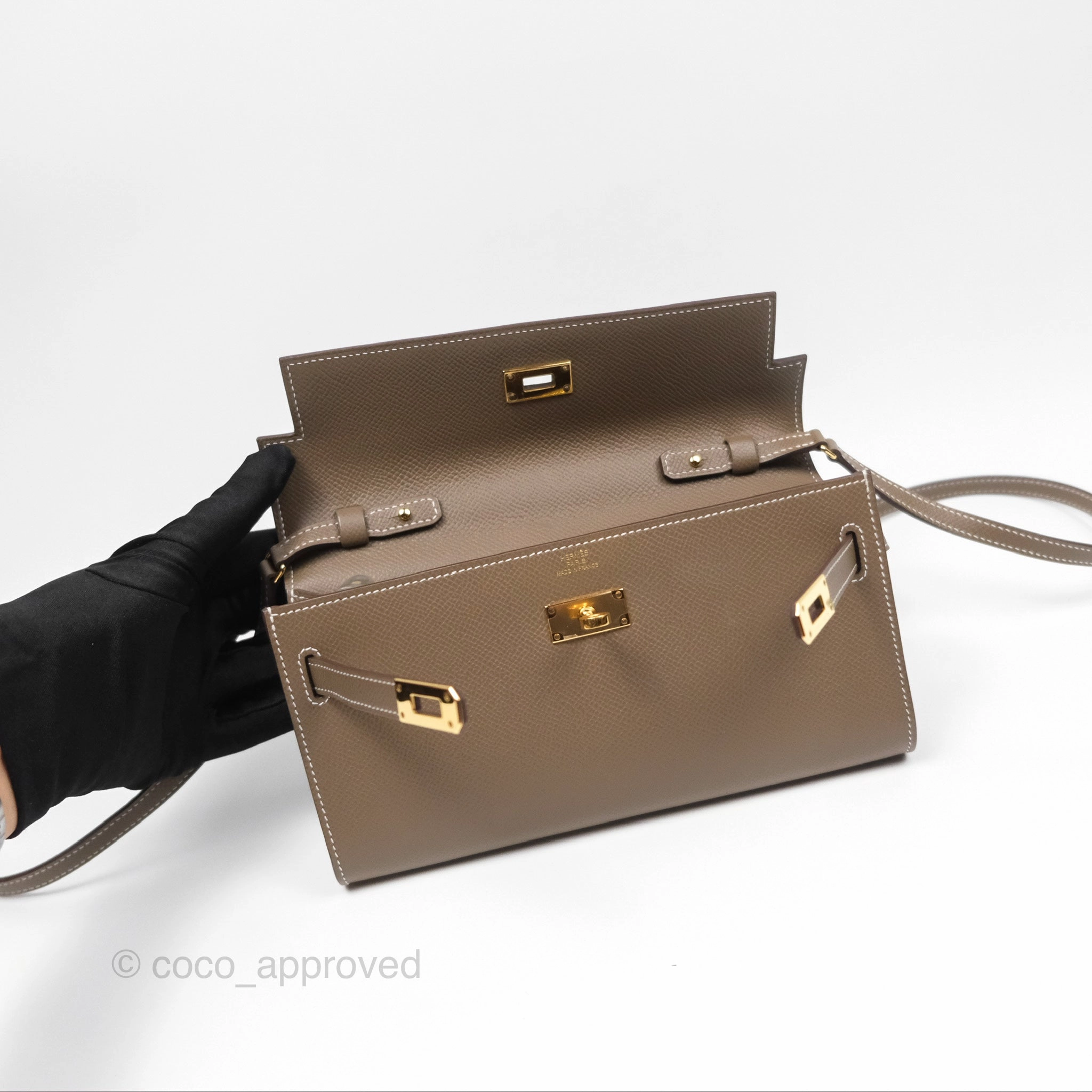 Herms Kelly To Go Wallet Etoupe 18 Epsom Gold Hardware