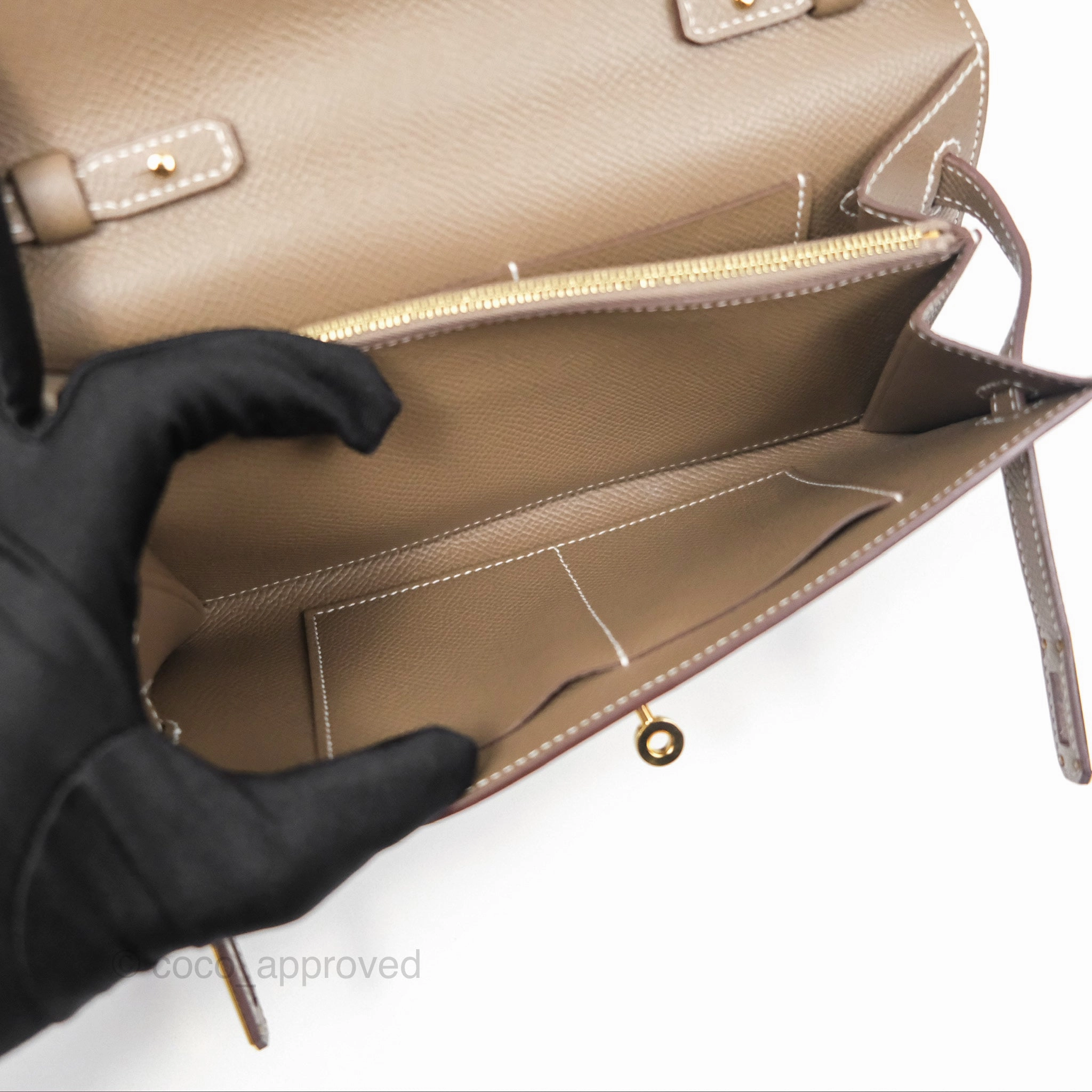 Herms Kelly To Go Wallet Etoupe 18 Epsom Gold Hardware