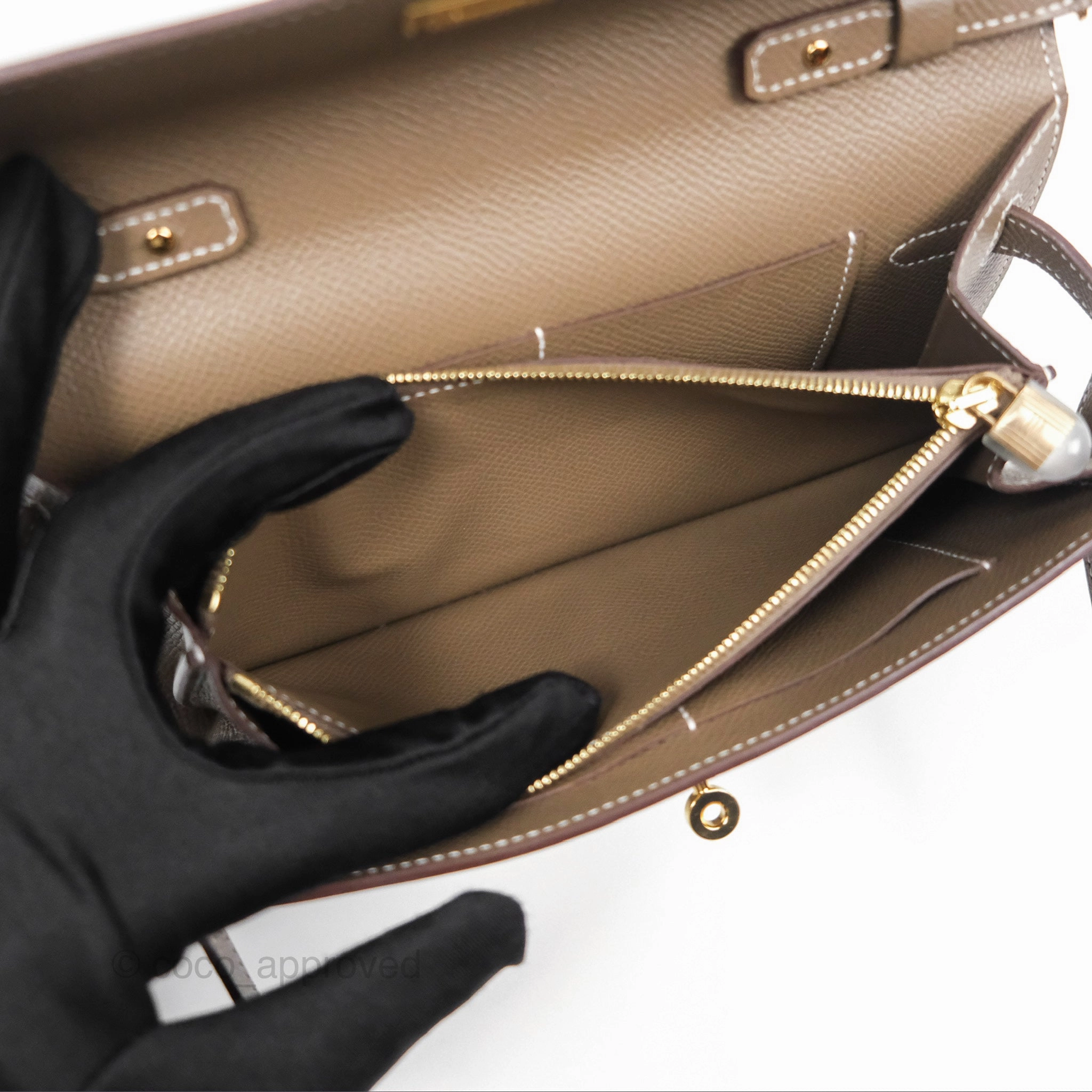 Herms Kelly To Go Wallet Etoupe 18 Epsom Gold Hardware