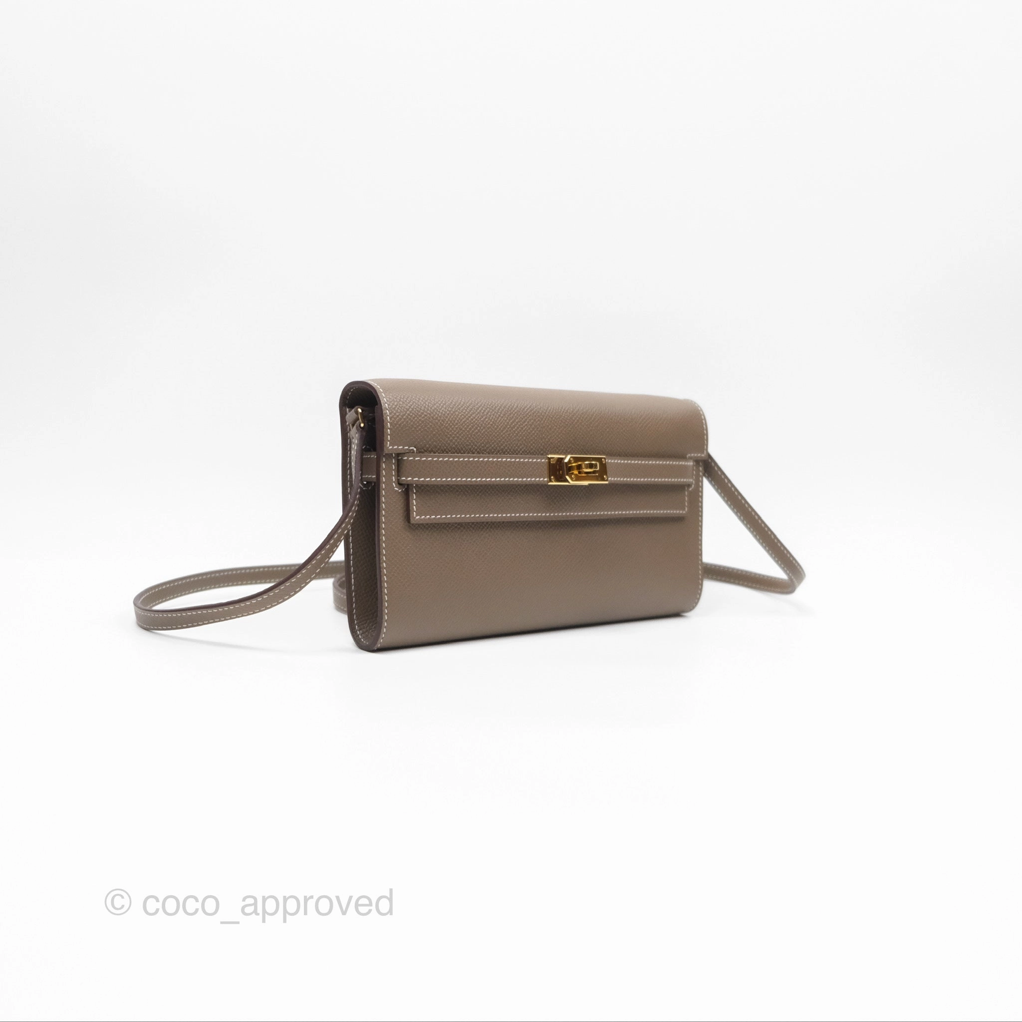Herms Kelly To Go Wallet Etoupe 18 Epsom Gold Hardware