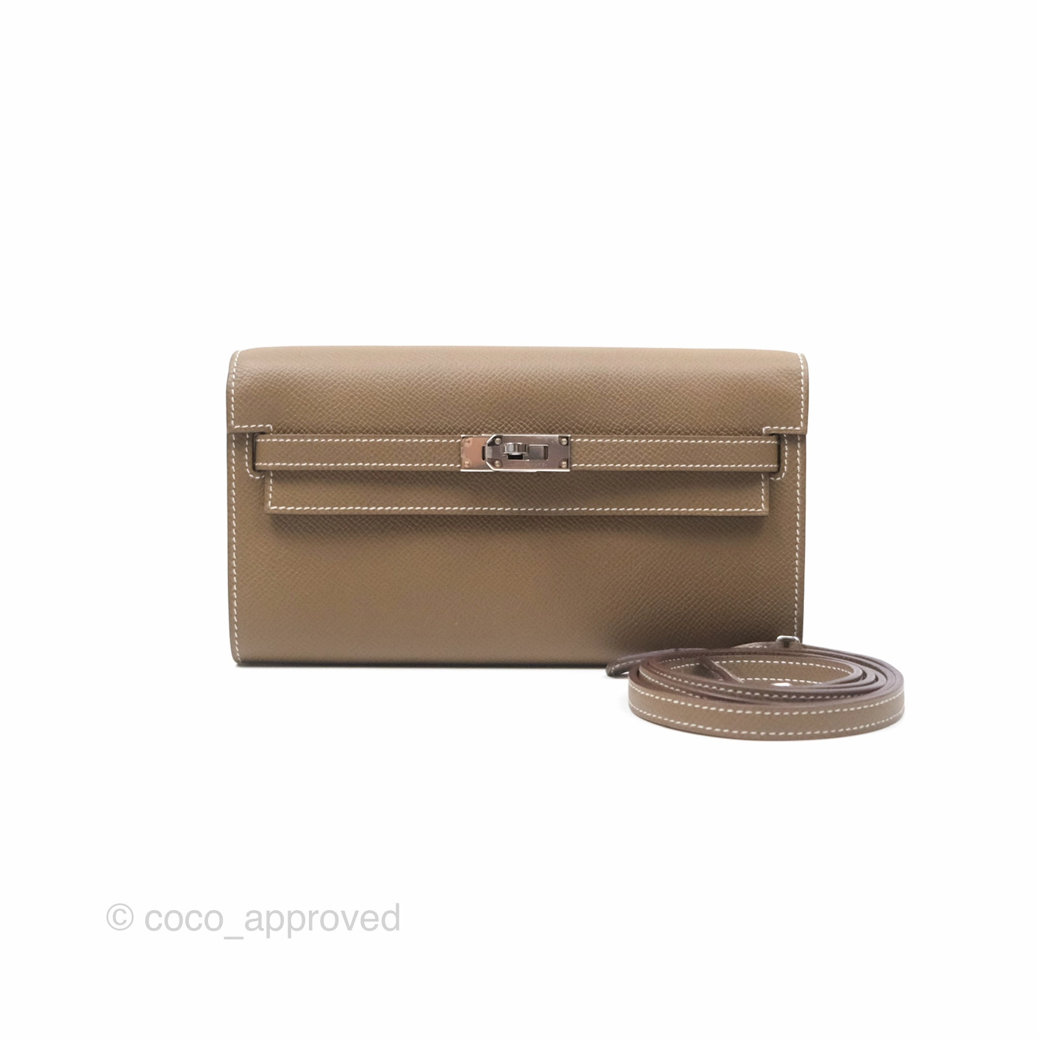 Herms Kelly To Go Wallet Etoupe 18 Epsom Palladium Hardware