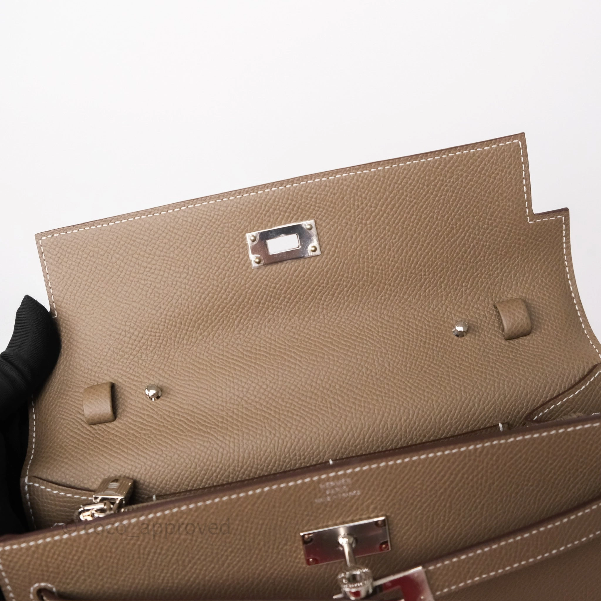Herms Kelly To Go Wallet Etoupe 18 Epsom Palladium Hardware